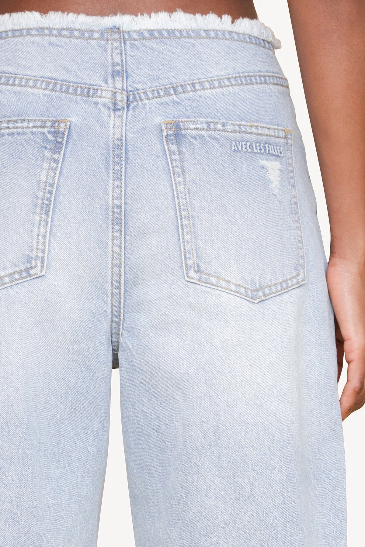 Distressed blue wide-leg denim bermuda shorts - Shop cute women's denim bermuda shorts by Avec Les Filles