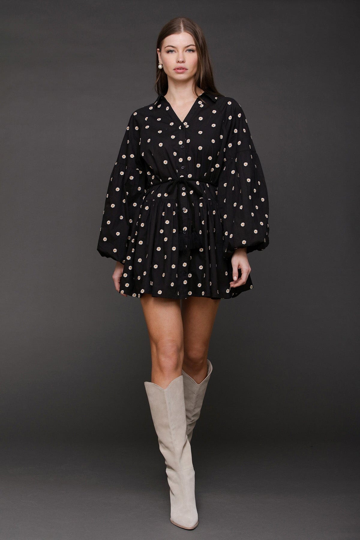 Embroidered Cotton Mini Dress Dresses Avec Les Filles Black Daisy Embroidery 2 