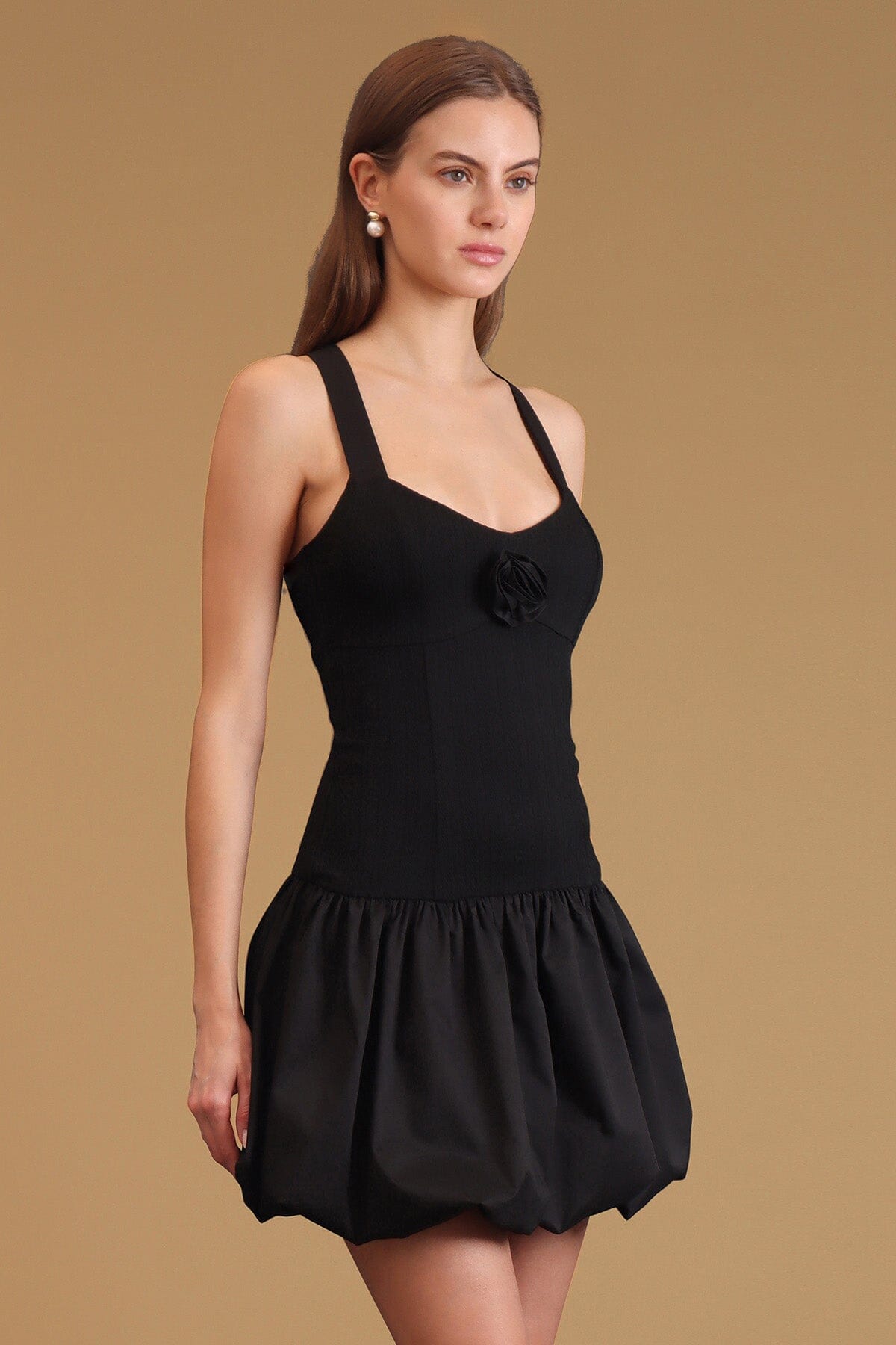 Drop-waist bubble black mini dress with sweetheart neckline and adjustable cross-back shoulder straps - Cute women's mini dresses by Avec Les Filles