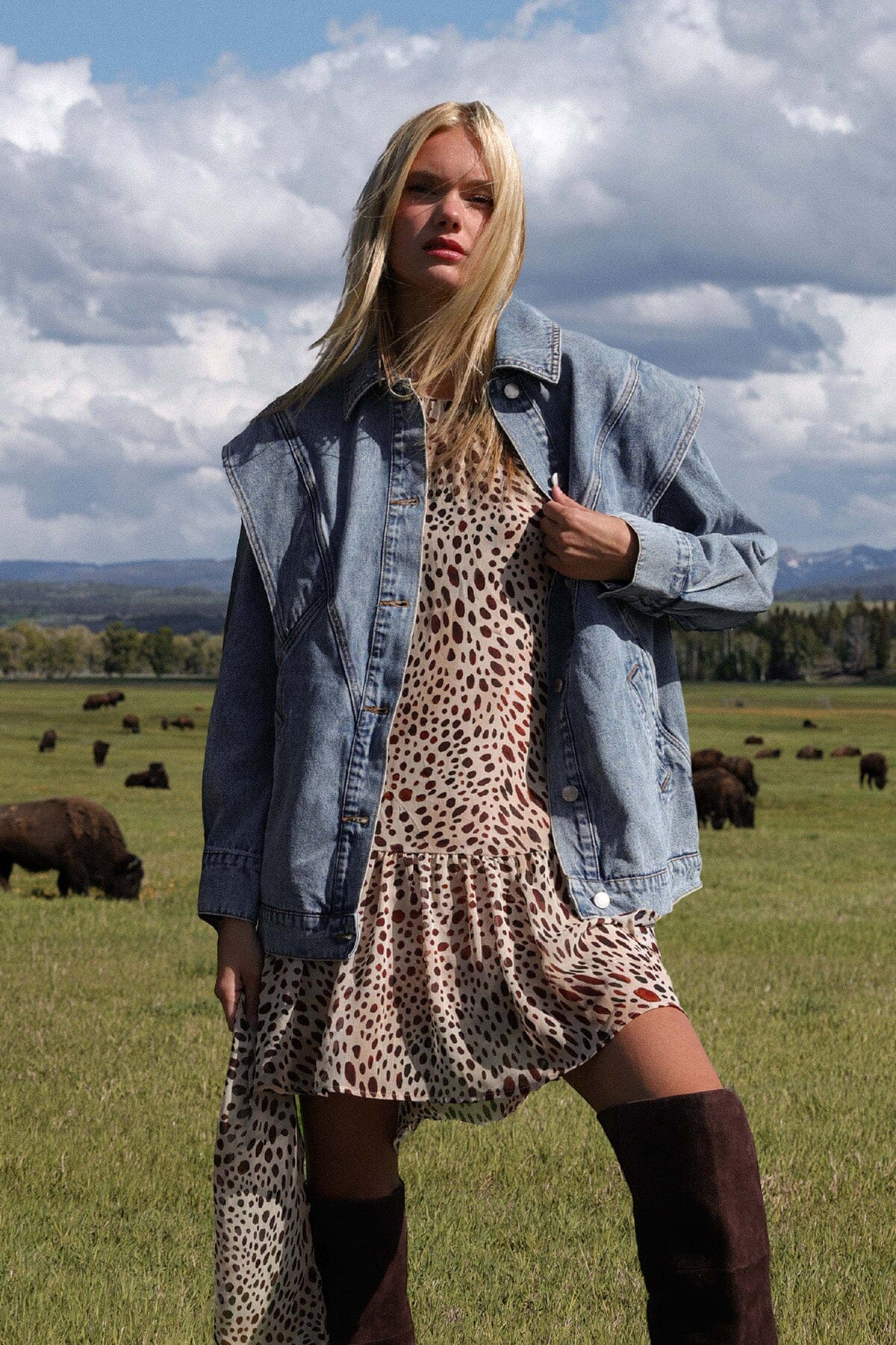 Retro oversized denim blue button-front jacket made from cotton blend with long sleeves and point collar - Cute women's jackets by Avec Les Filles