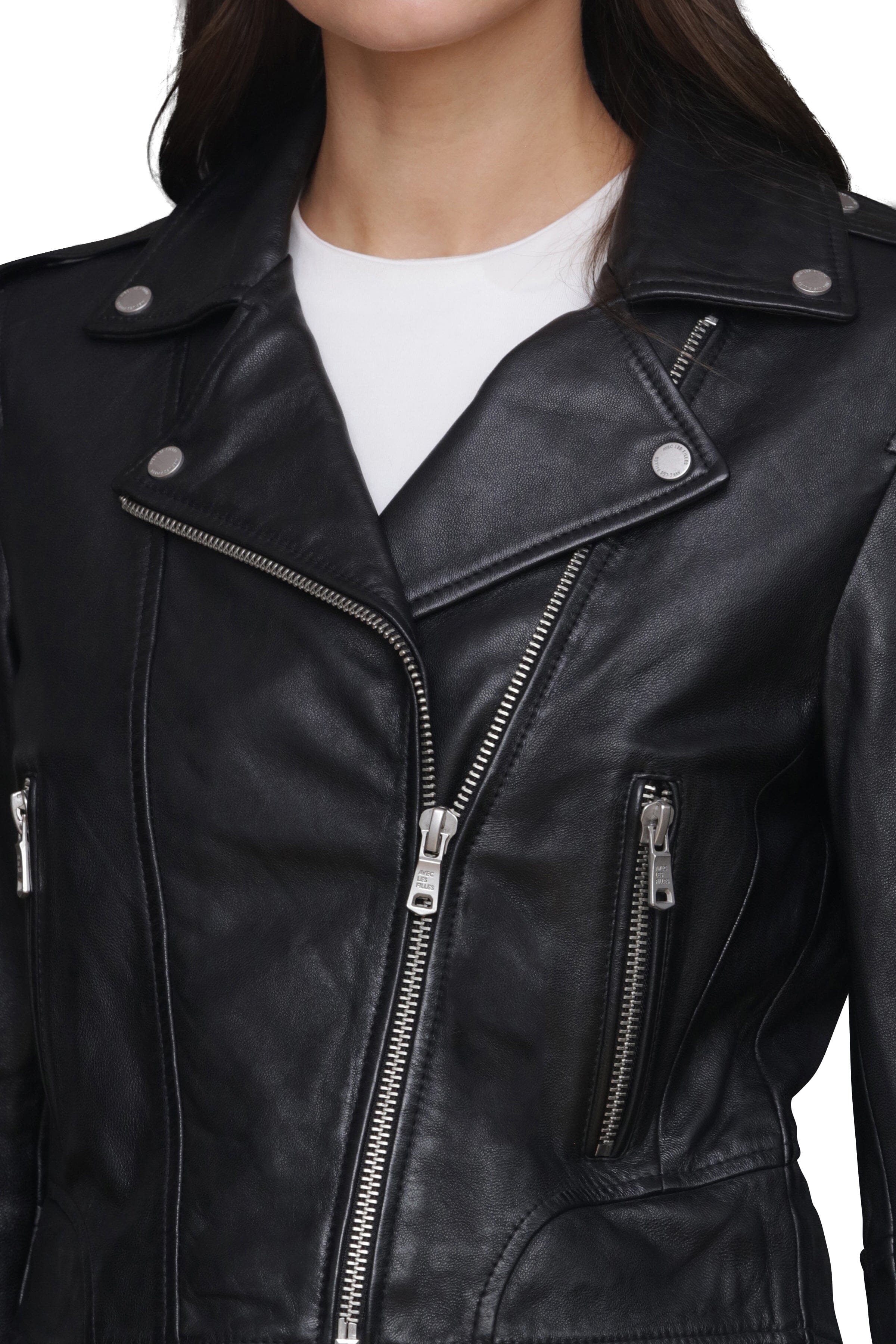 Cropped Genuine Leather Jacket Avec Les Filles 