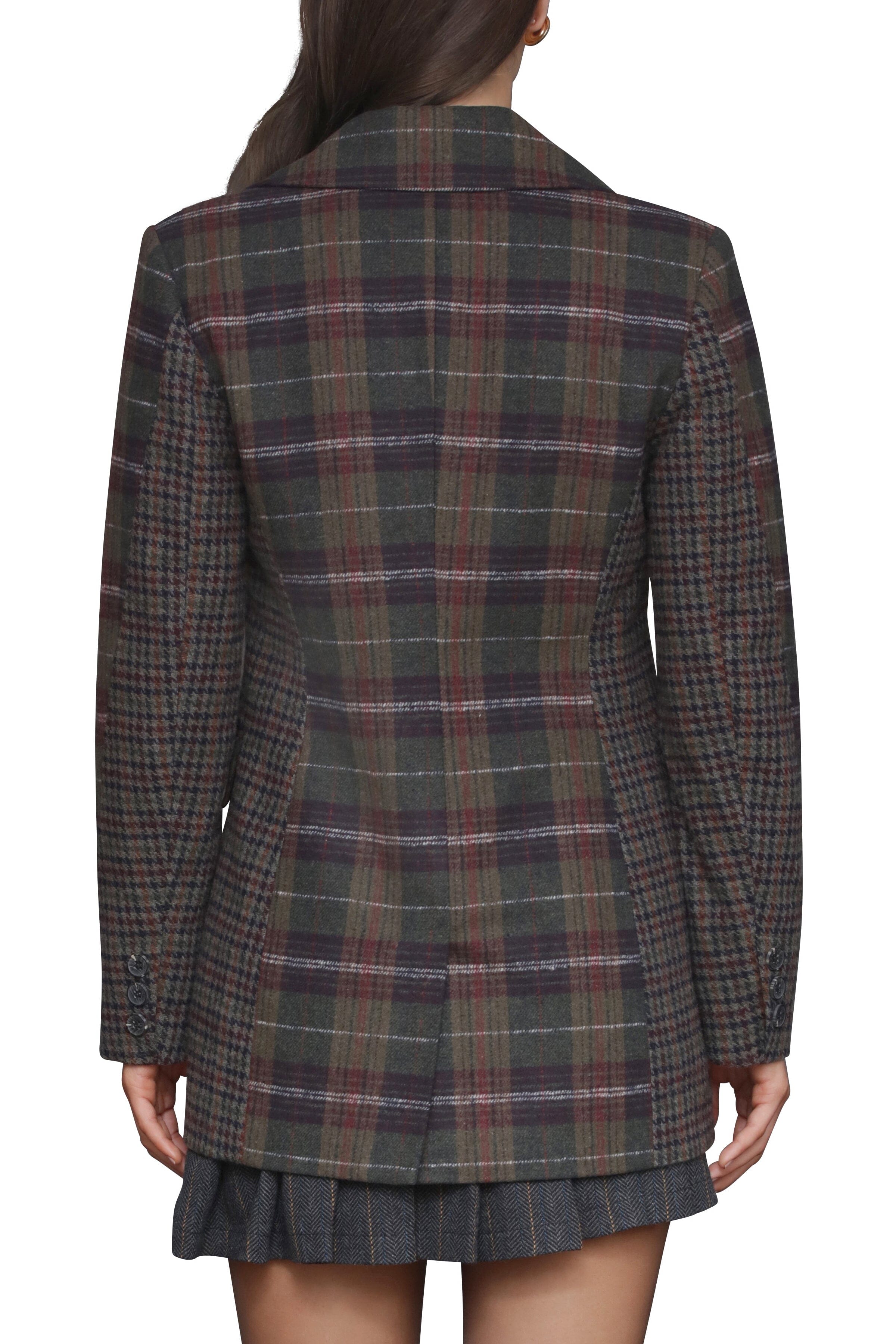 Contrast Plaid Tailored Blazer Coat Avec Les Filles 