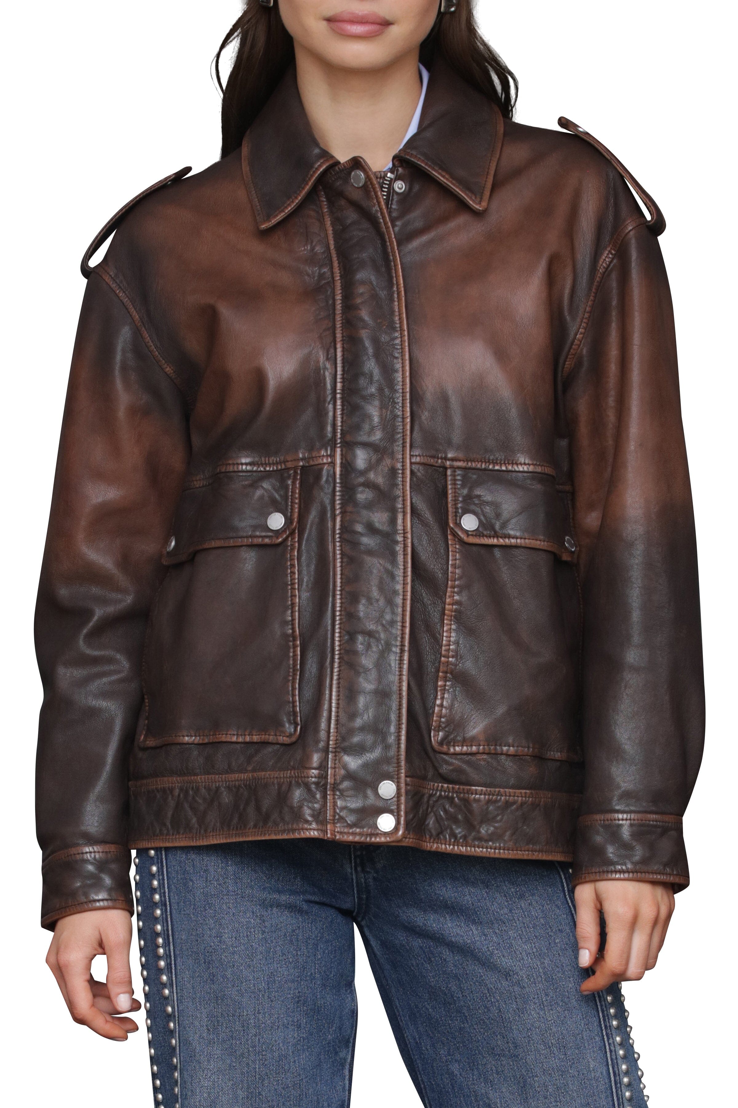 Genuine Leather Aviator Jacket Avec Les Filles 