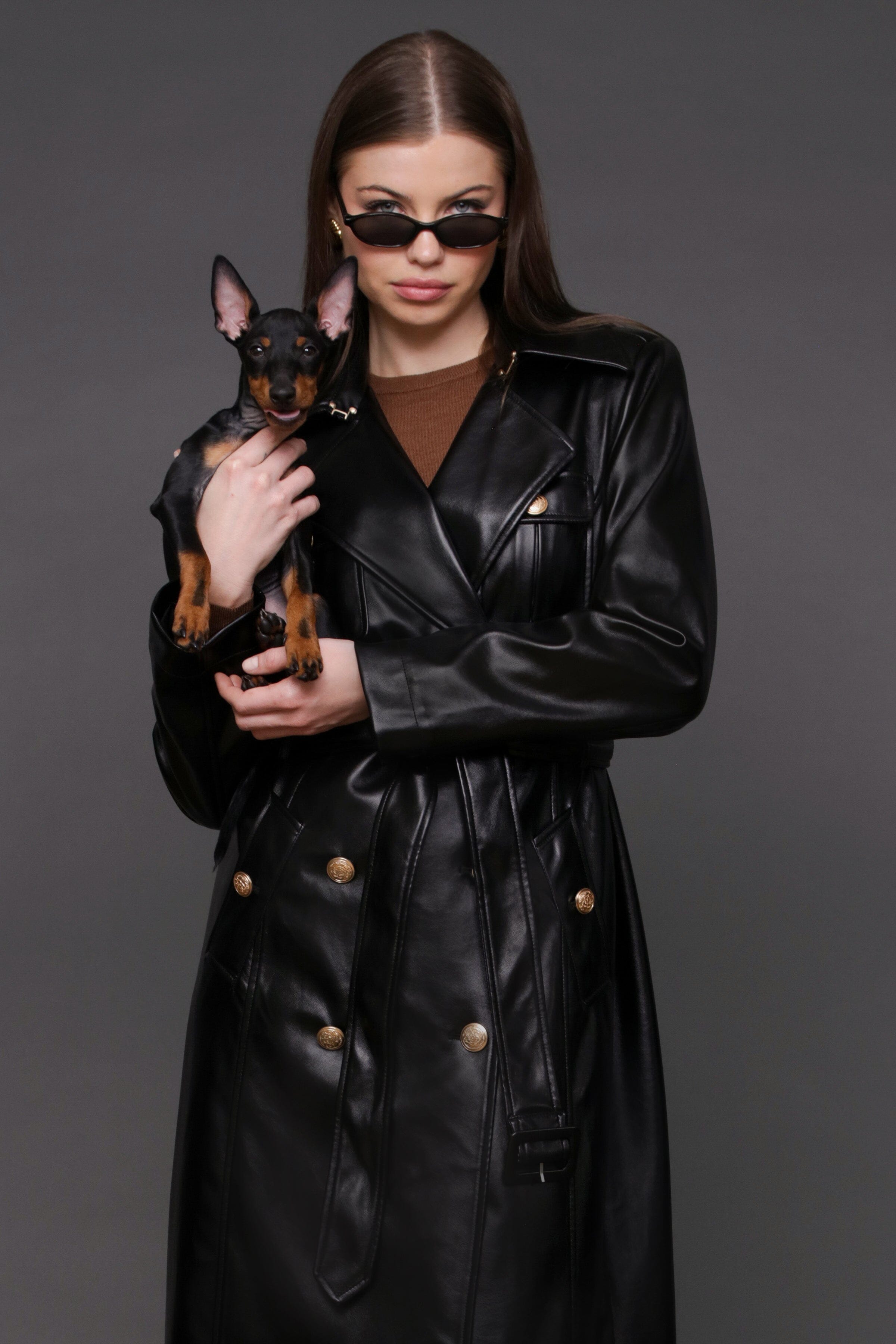 Faux Leather Belted Utility Trench Coat Avec Les Filles 