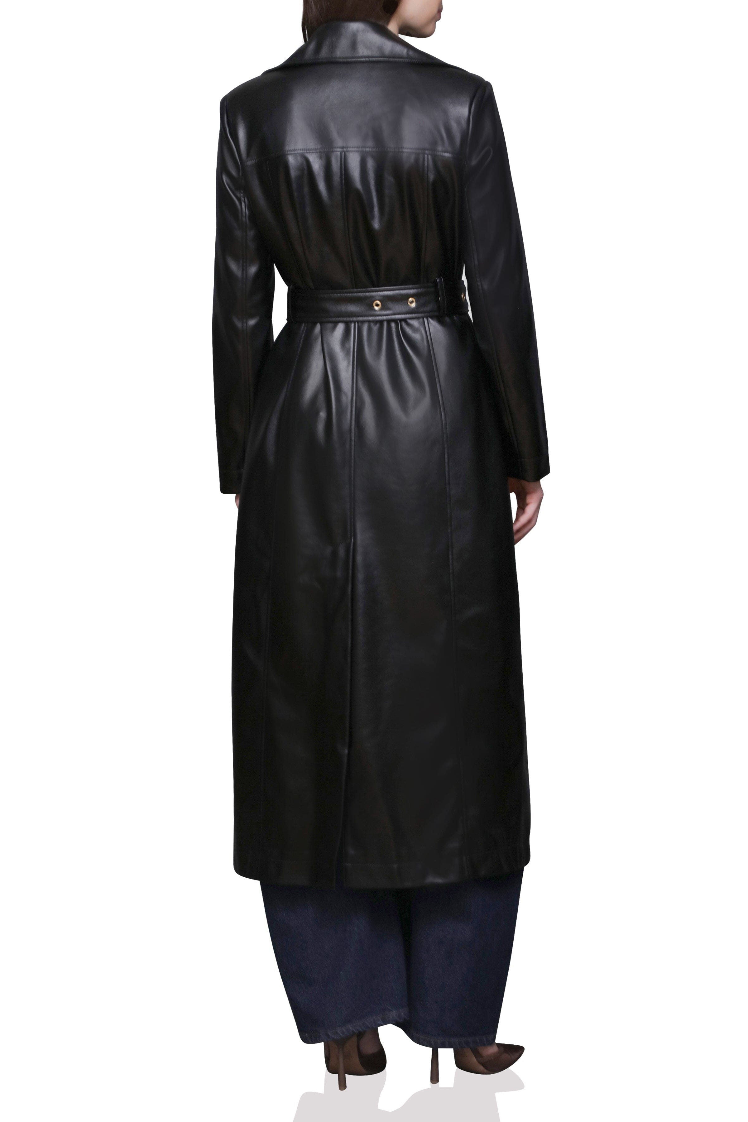 Faux Leather Belted Utility Trench Coat Avec Les Filles 