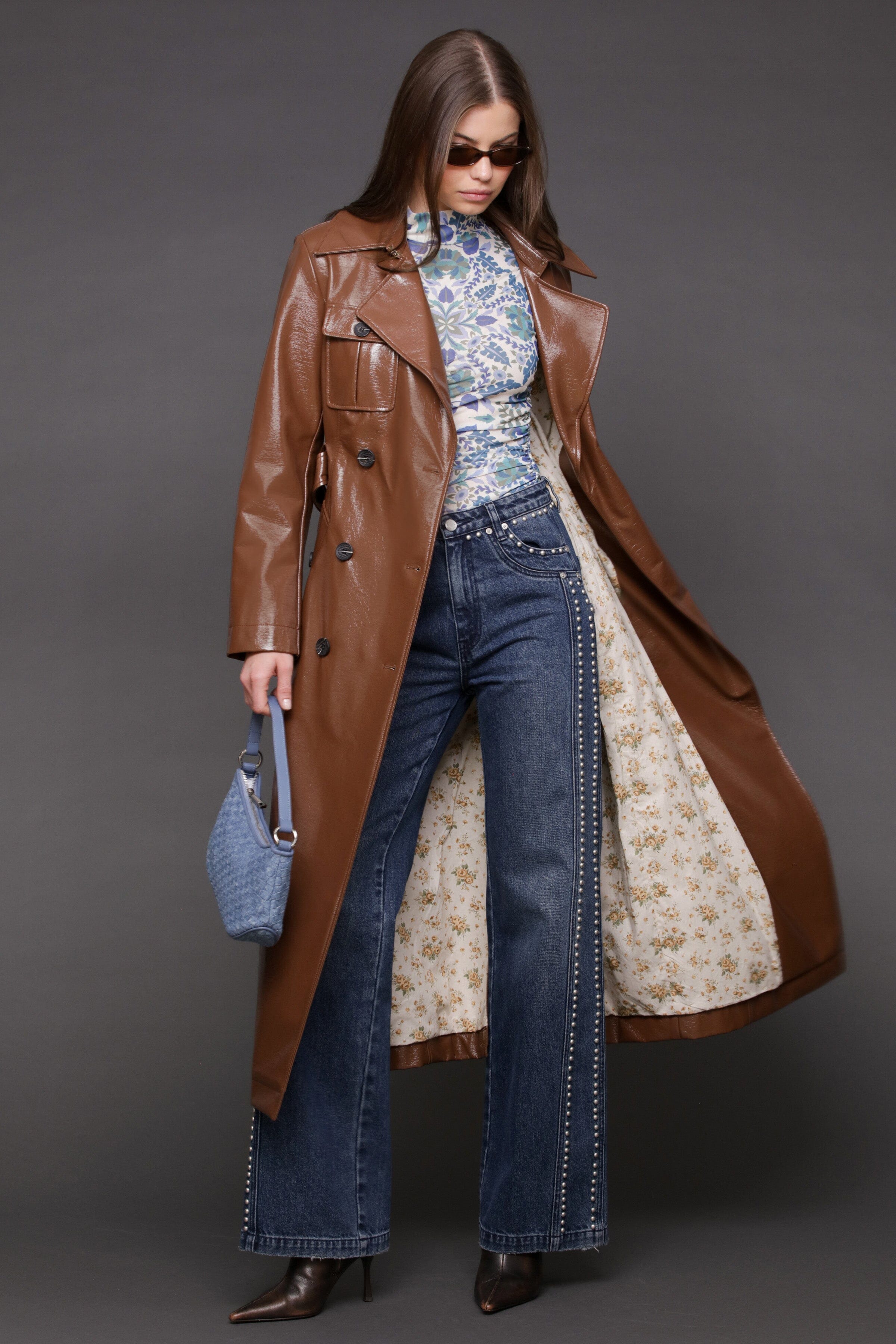 Faux Leather Belted Utility Trench Coat Avec Les Filles 