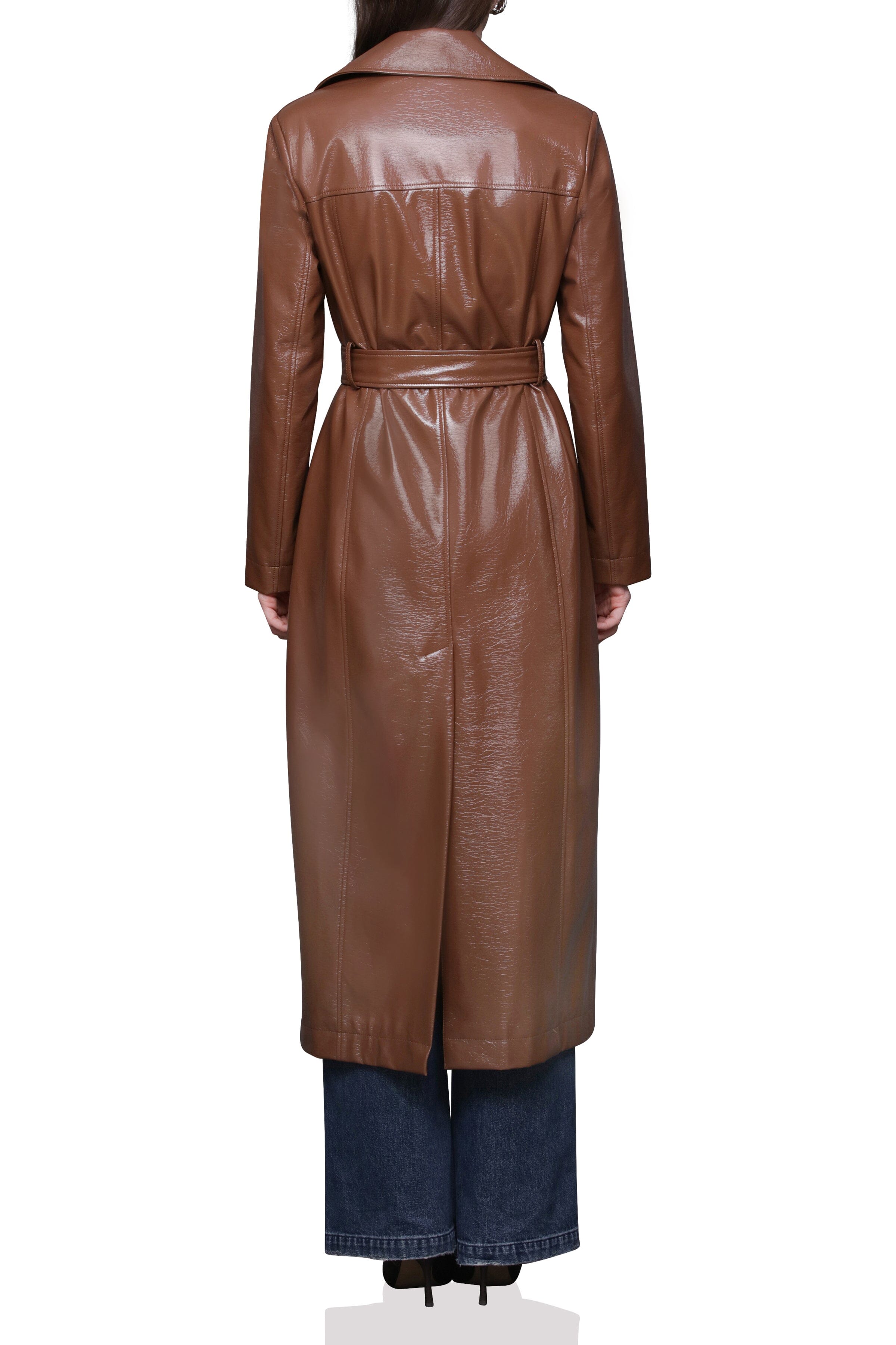 Faux Leather Belted Utility Trench Coat Avec Les Filles 