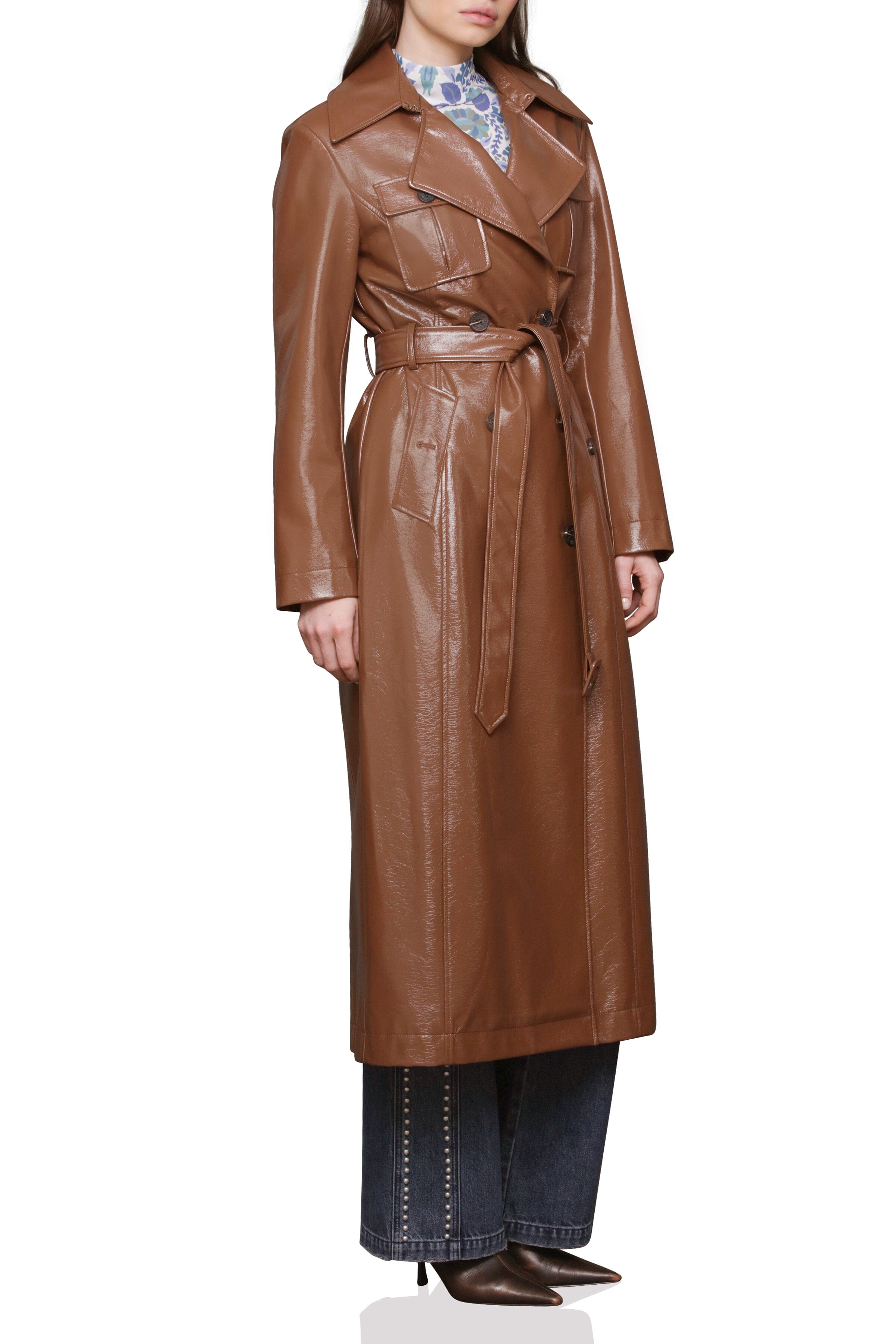 Faux Leather Belted Utility Trench Coat Avec Les Filles 