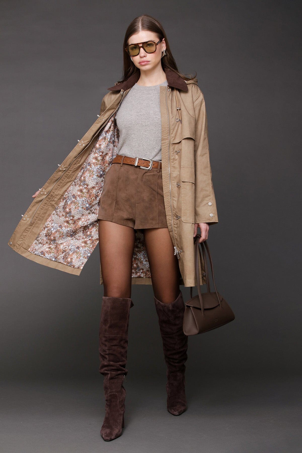 Toggle-front cotton rain anorak beige coat with long sleeves and detachable hood with drawcord - Cute women's coats by Avec Les Filles