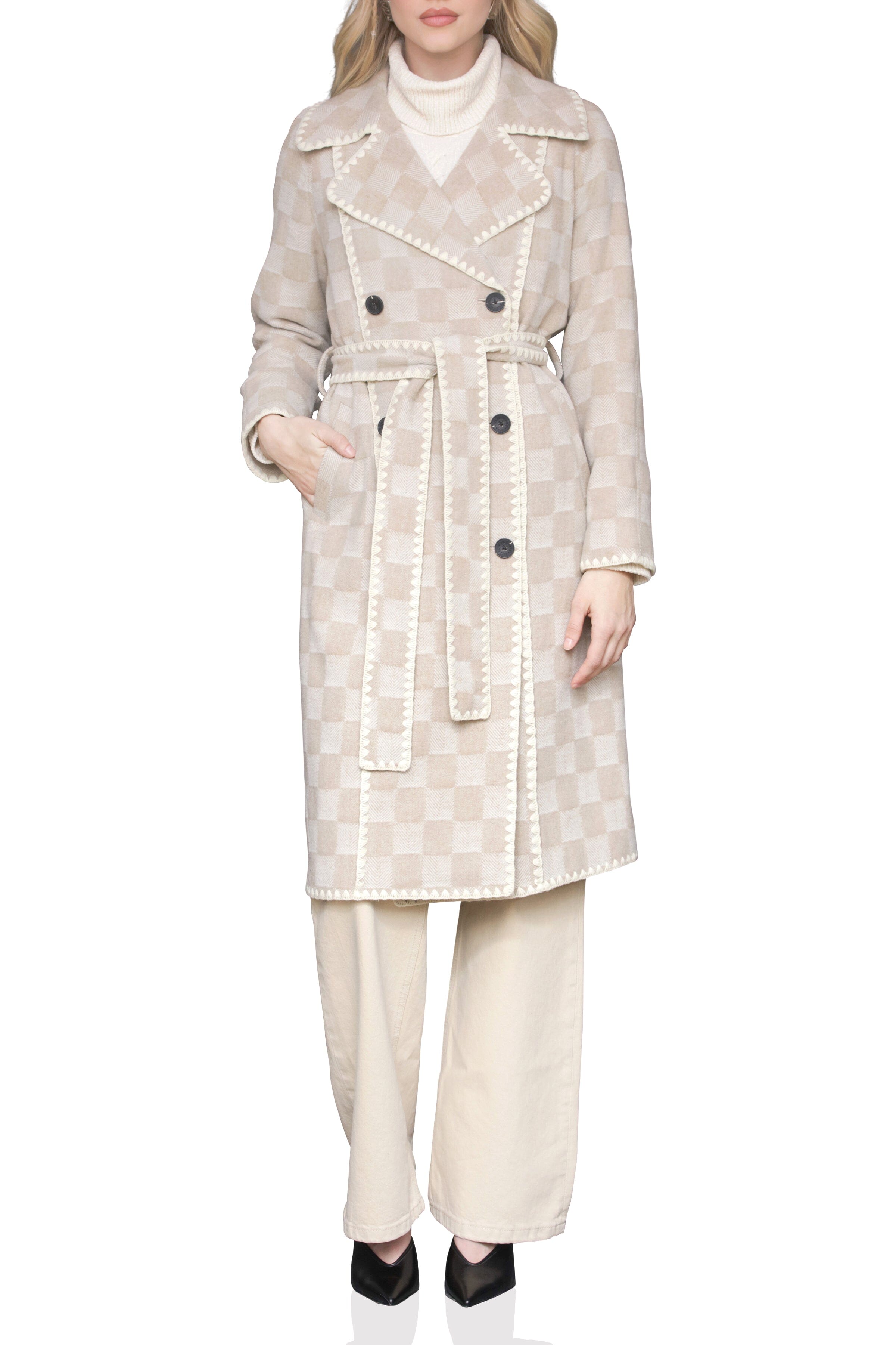 Plaid Blanket Stitch Trench Coat Coats & Jackets Avec Les Filles 