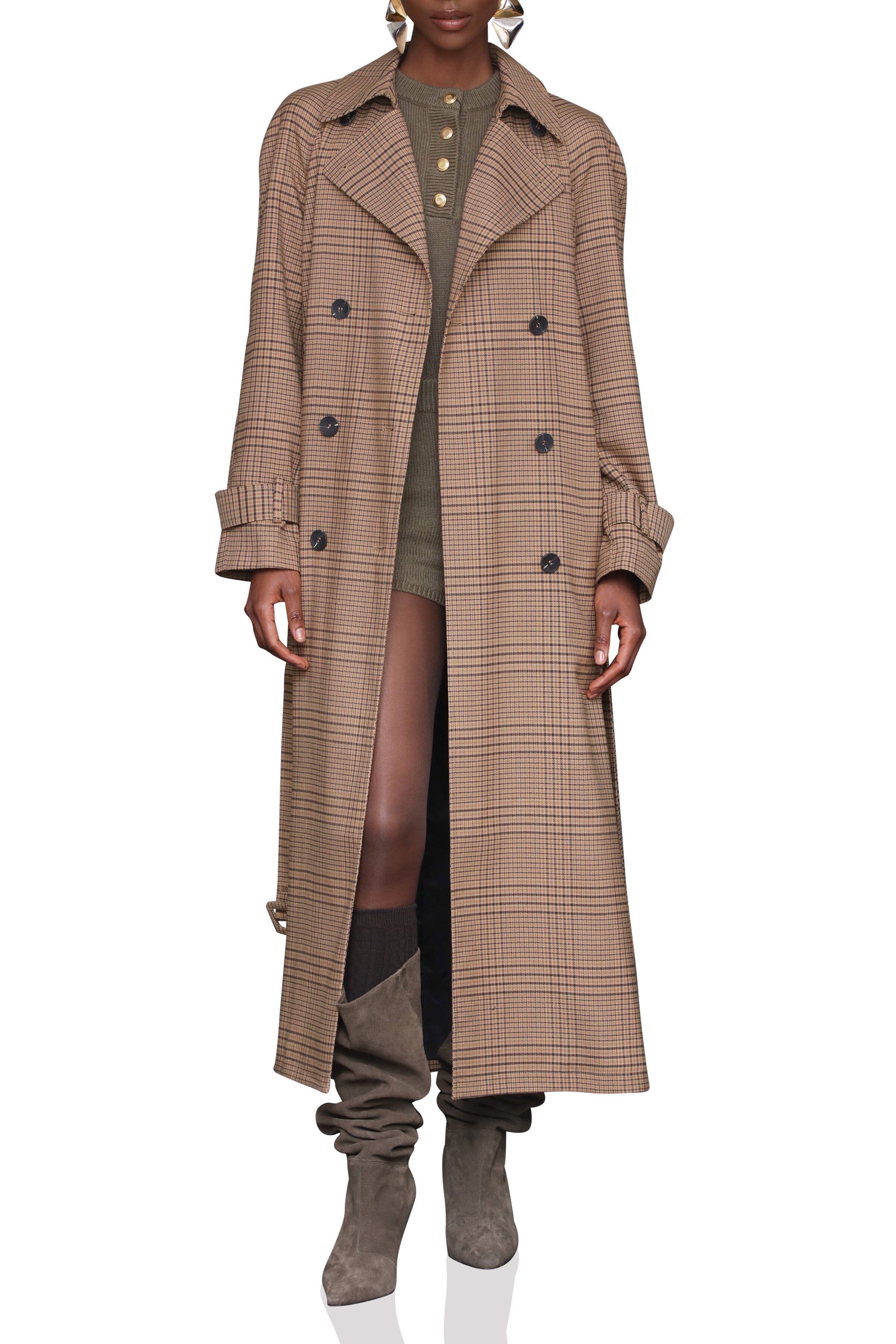 Oversized Plaid Maxi Trench Coat Avec Les Filles 