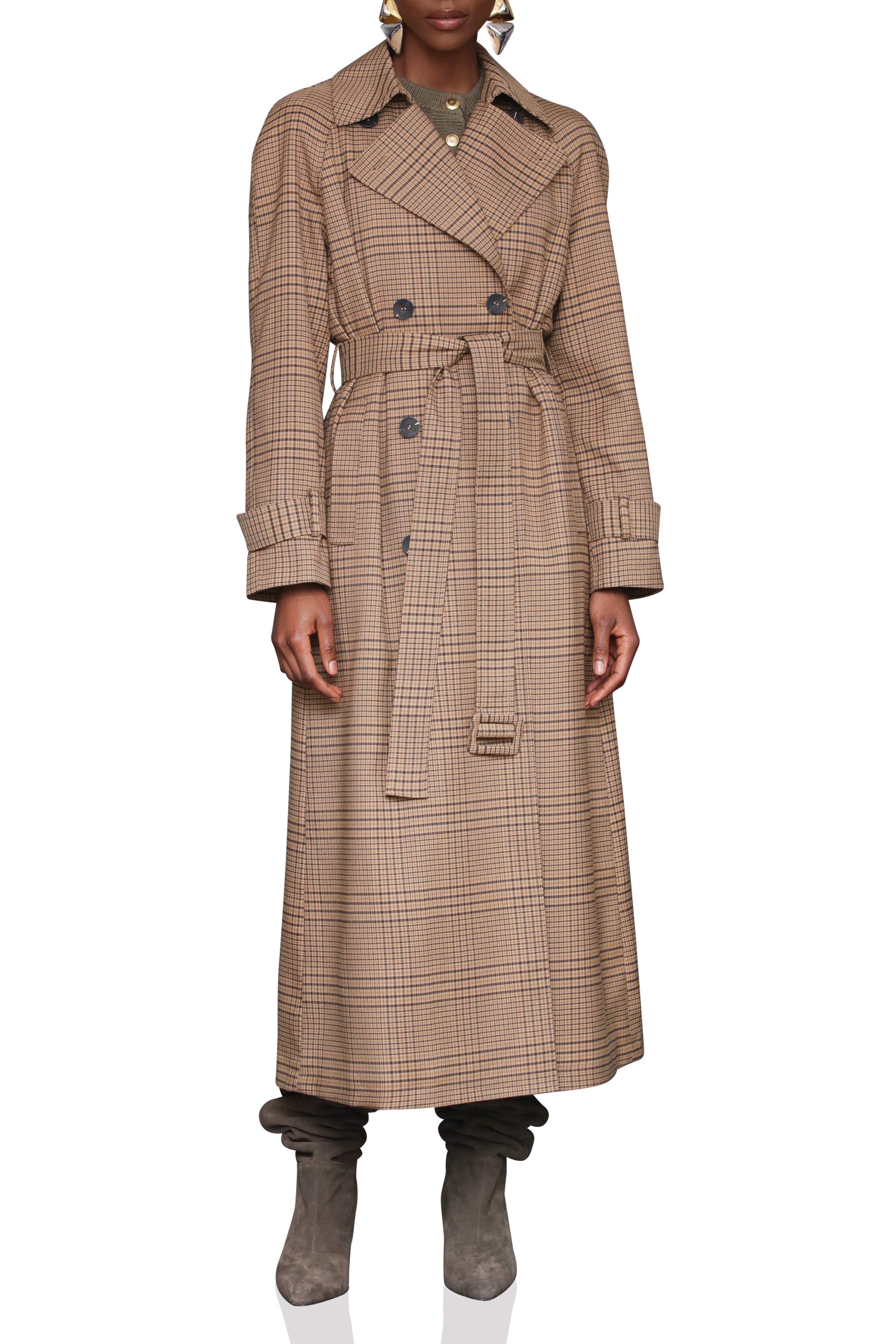 Oversized Plaid Maxi Trench Coat Avec Les Filles 