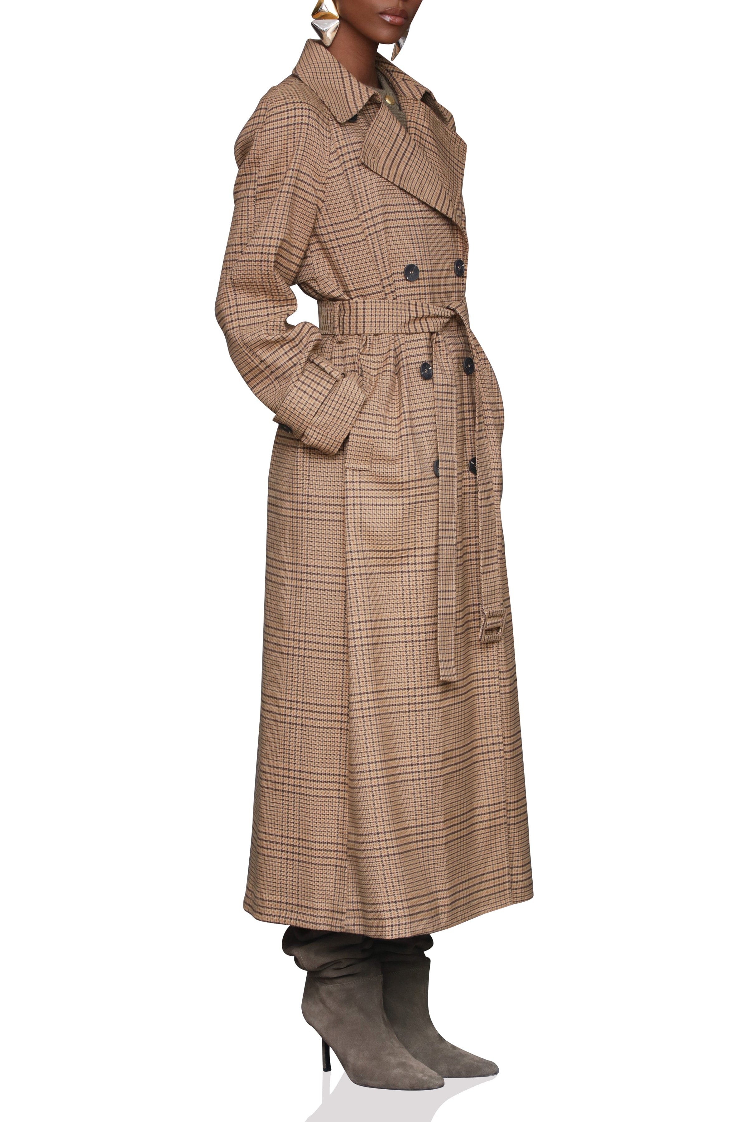 Oversized Plaid Maxi Trench Coat Avec Les Filles 