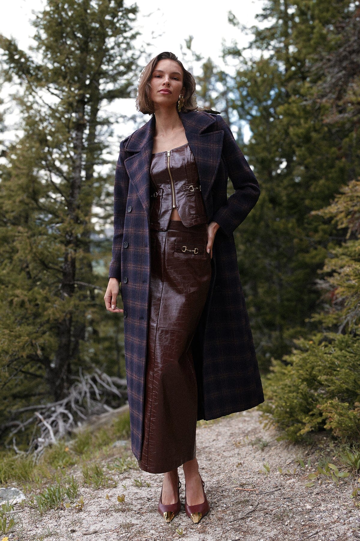 Plaid Double Breasted Maxi Coat Coats & Jackets Avec Les Filles 