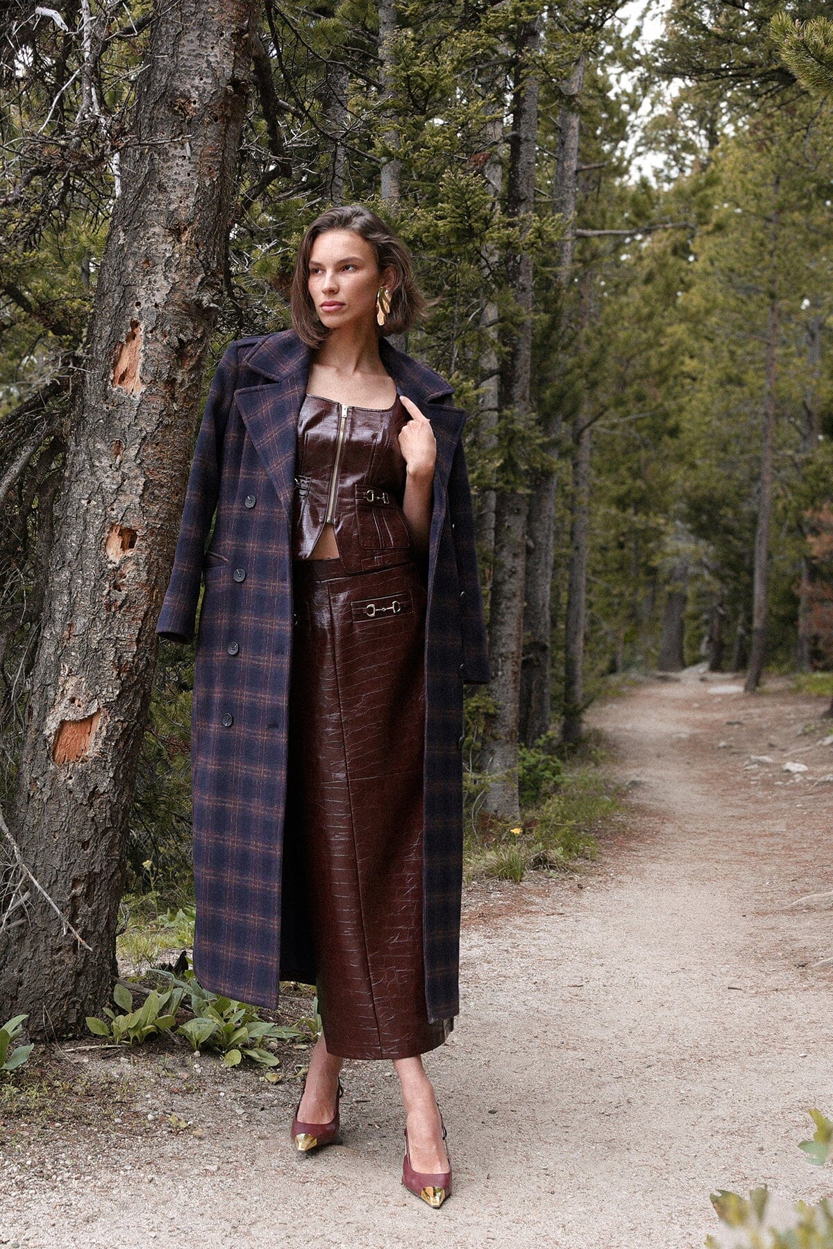 Plaid Double Breasted Maxi Coat Coats & Jackets Avec Les Filles 