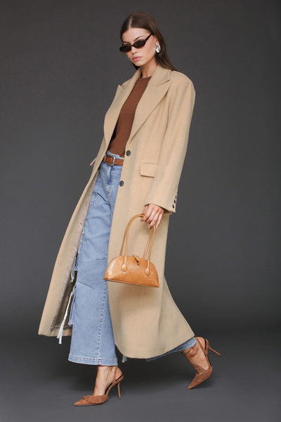 【美品】UN3D. TUCK SHOULDER MIDDLE COAT 36 Women's Dressy Tailored Long Maxi Camel Coat