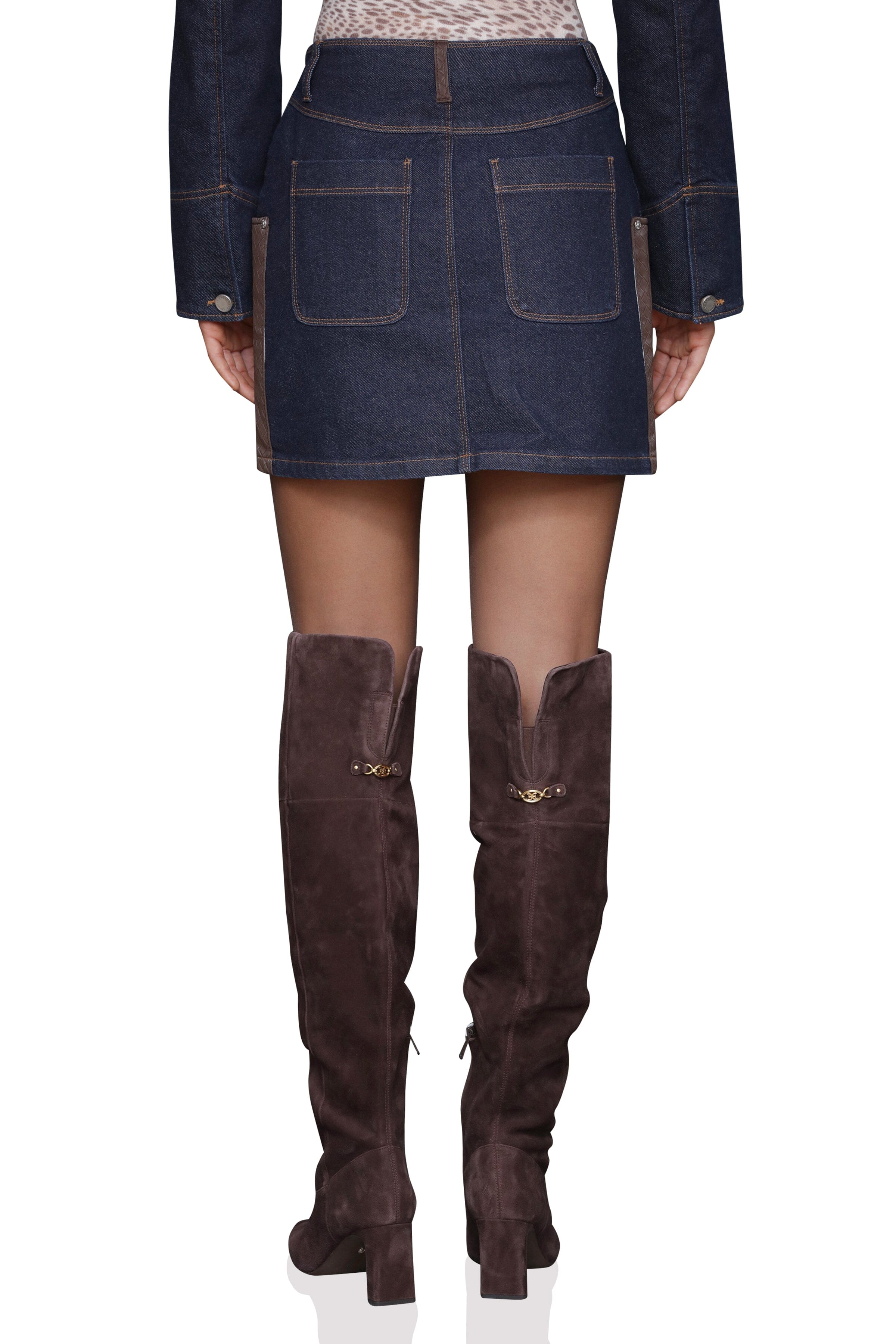 Mixed Media Faux Suede Denim Mini Skirt Skirts Avec Les Filles 