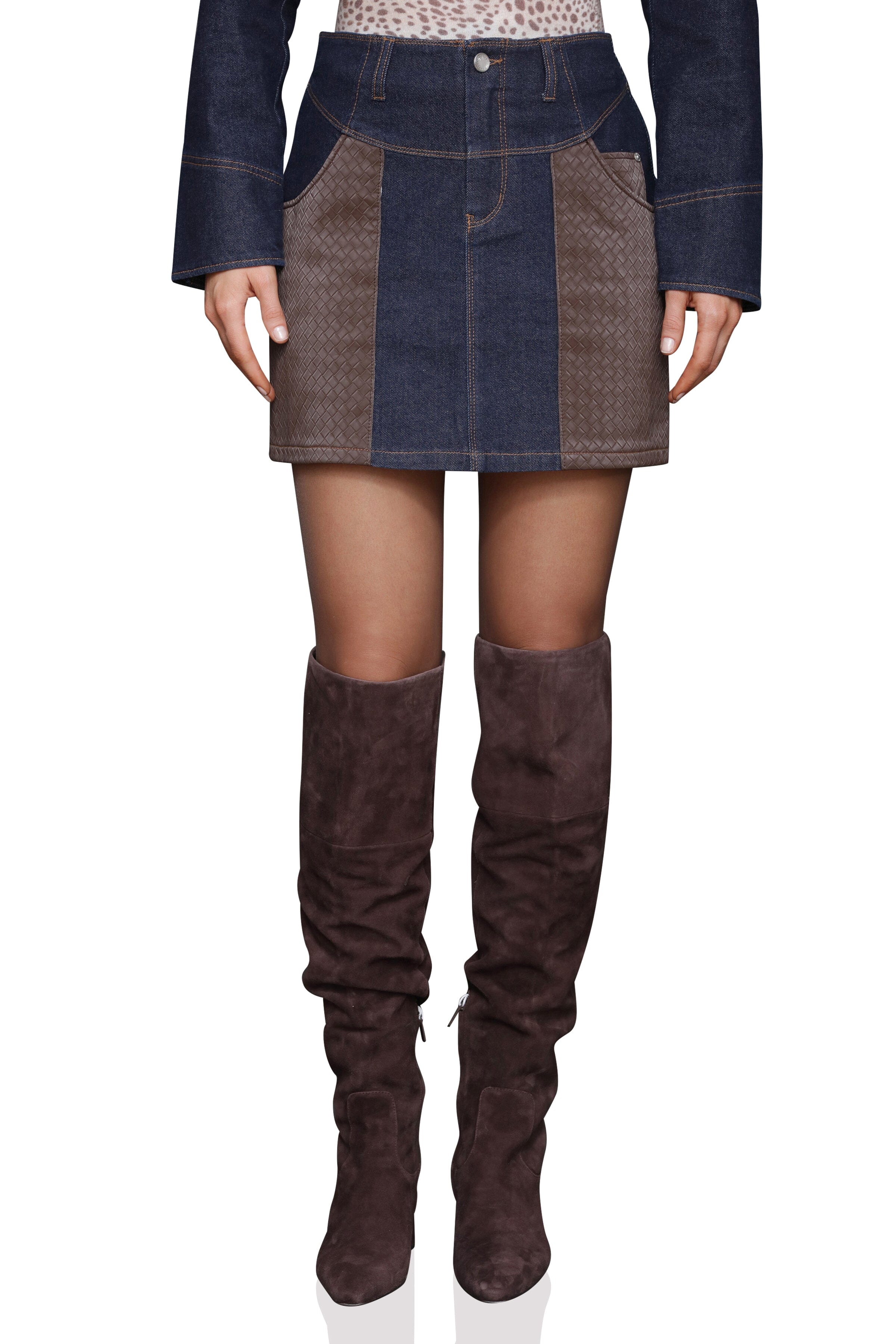 Mixed Media Faux Suede Denim Mini Skirt Skirts Avec Les Filles 
