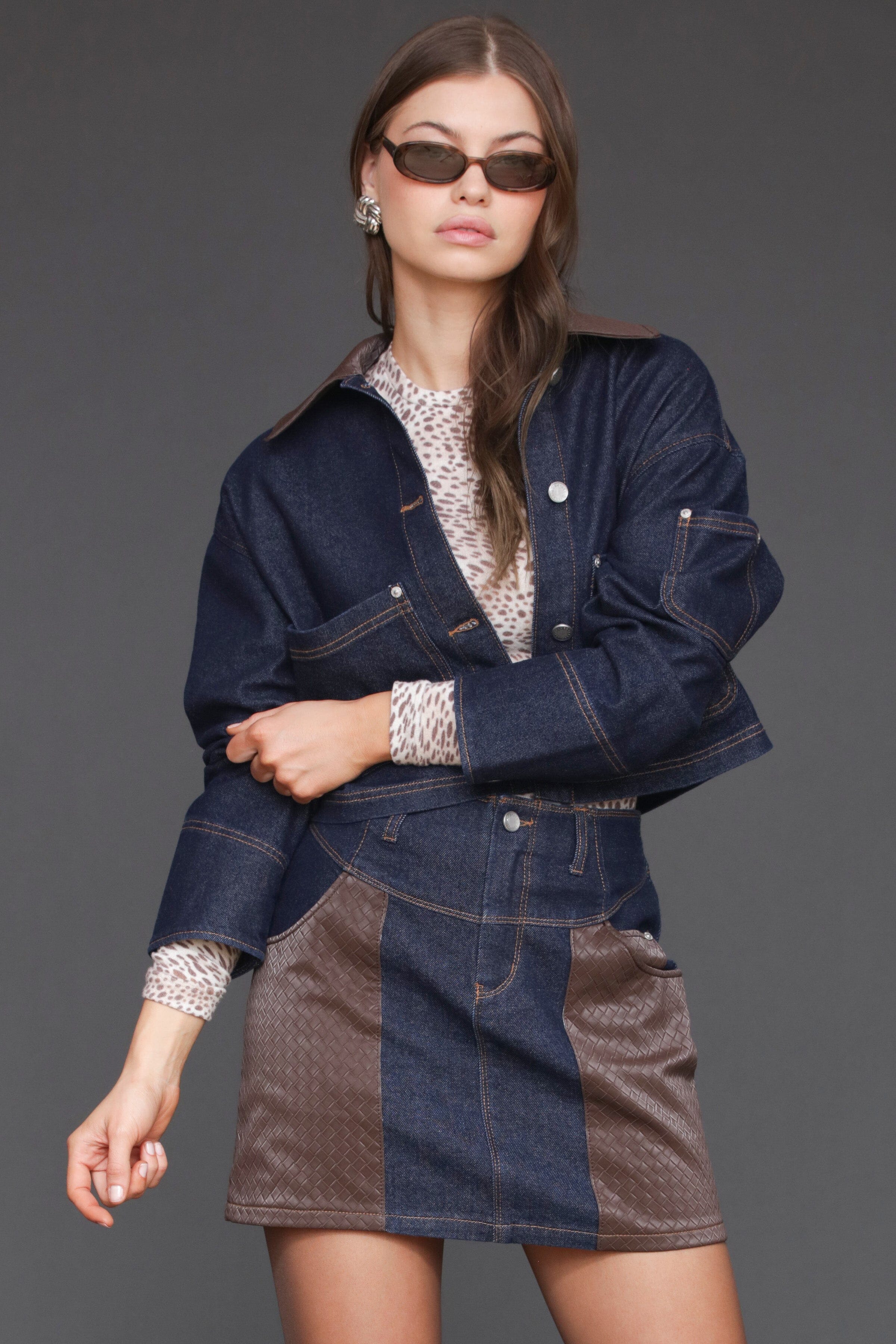 Mixed Media Faux Suede Denim Cropped Jacket Coats & Jackets Bagatelle 