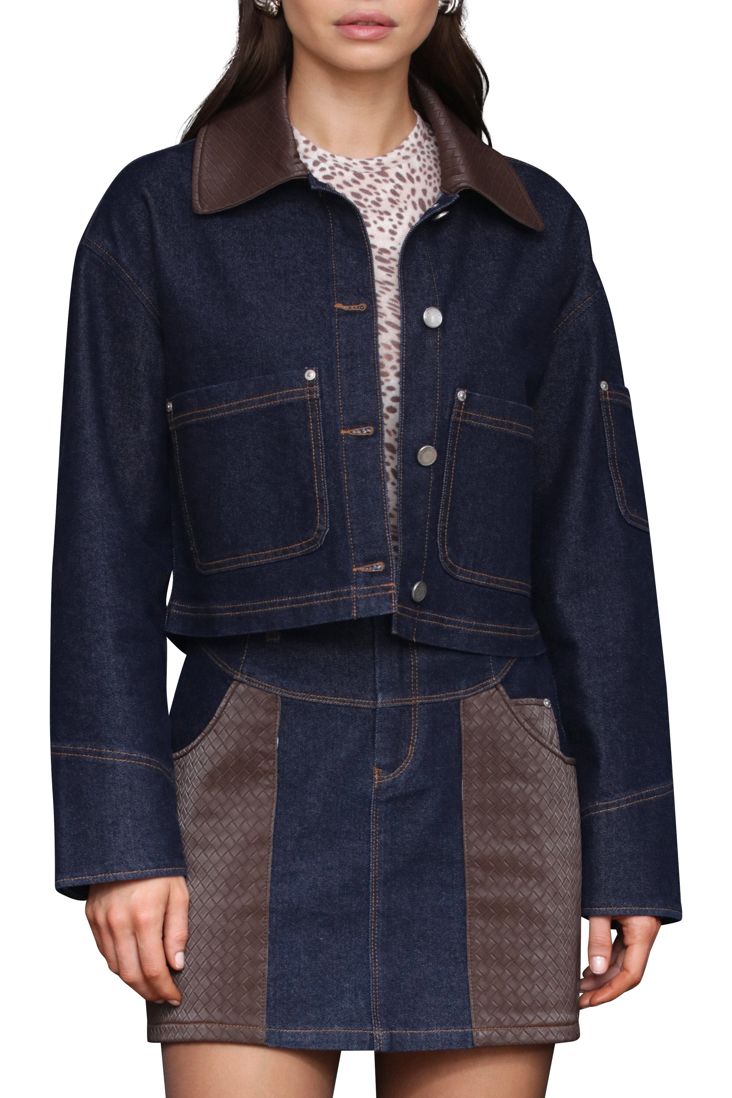 Mixed Media Faux Suede Denim Cropped Jacket Coats & Jackets Bagatelle 