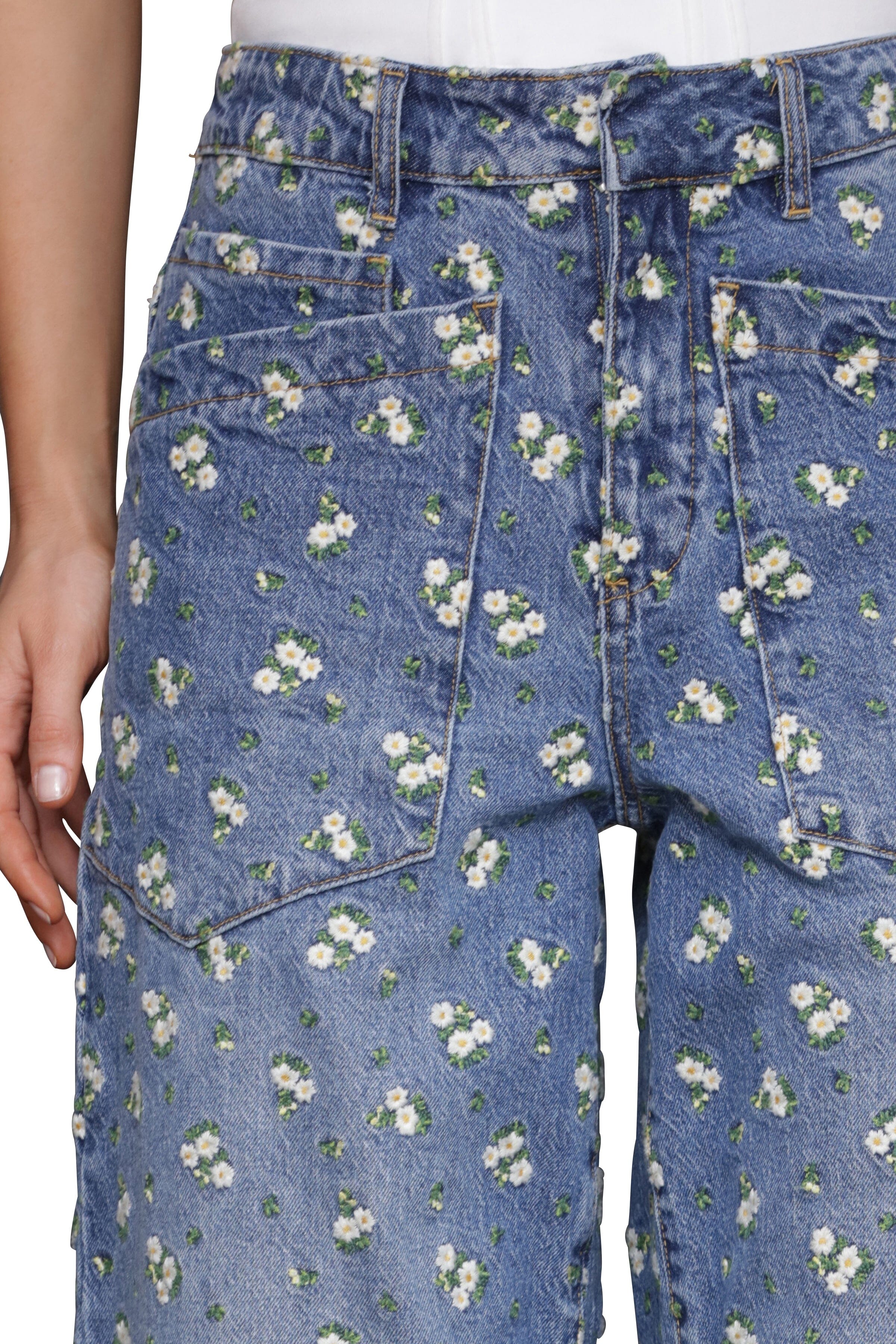 Embroidered Straight Leg Jeans Pants Avec Les Filles 