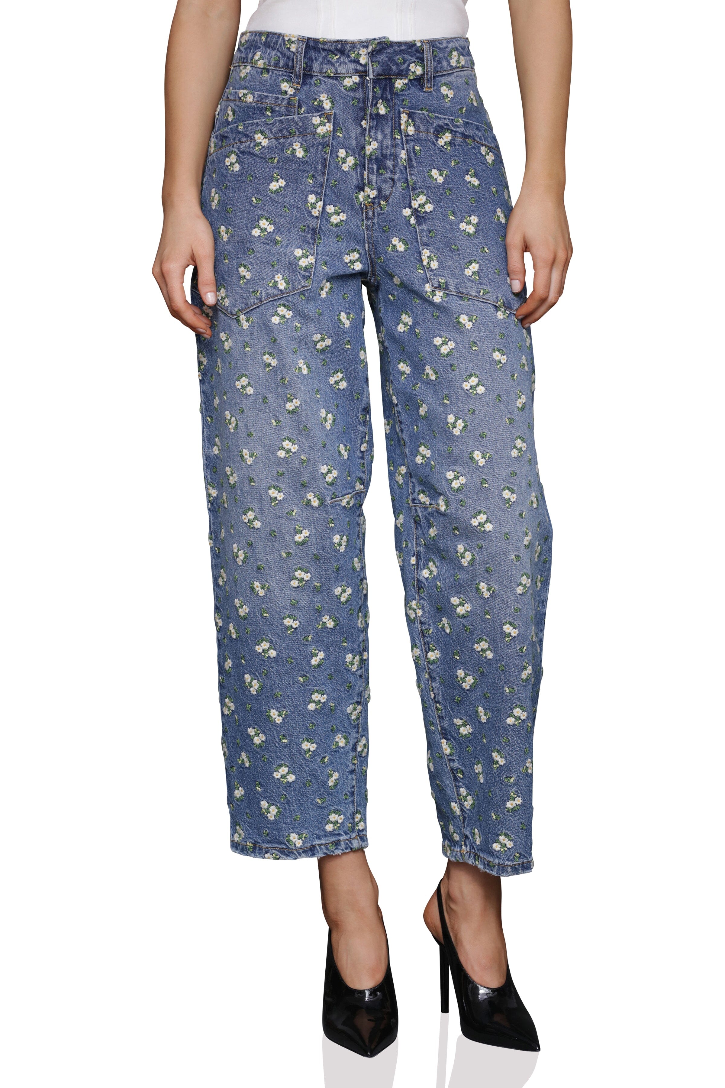 Embroidered Straight Leg Jeans Pants Avec Les Filles 