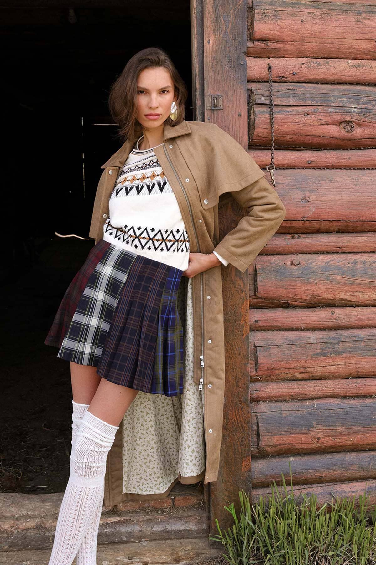 beige brown Faux Suede Cape Coat Coats & Jackets Avec Les Filles 