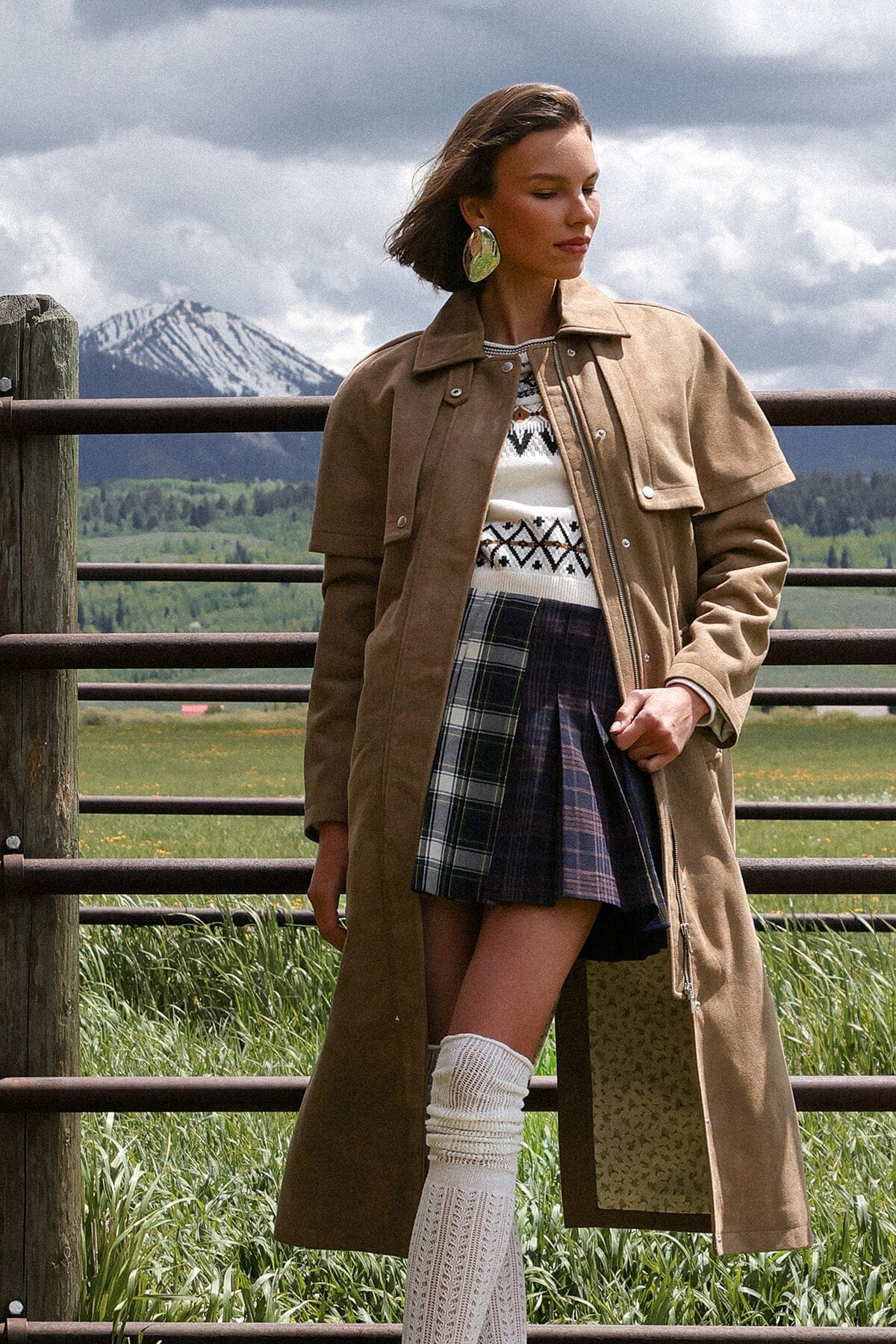 Faux Suede Cape Coat