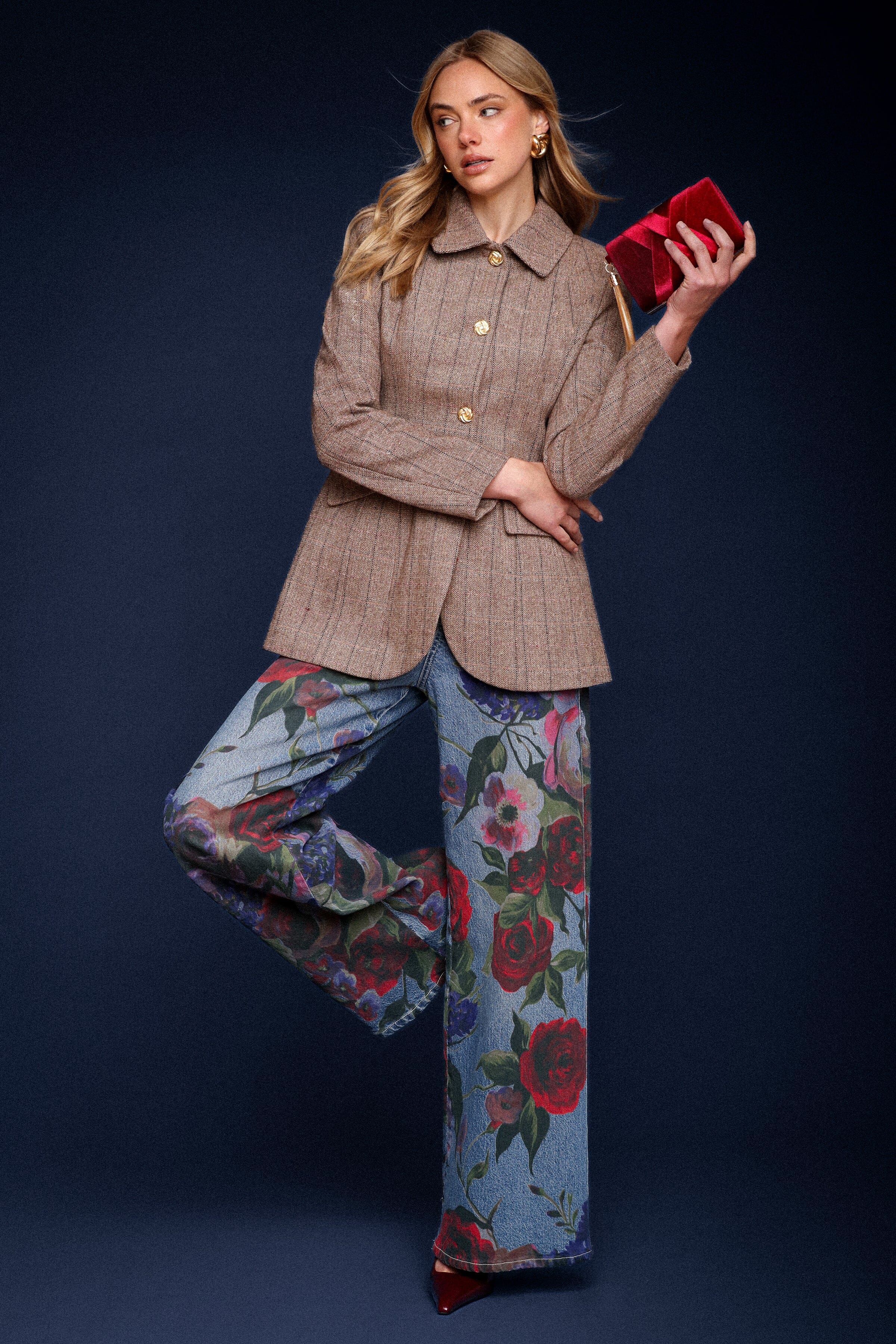 Wool Blend Tweed Hourglass Blazer Coats & Jackets Avec Les Filles Brown Herringbone XS 