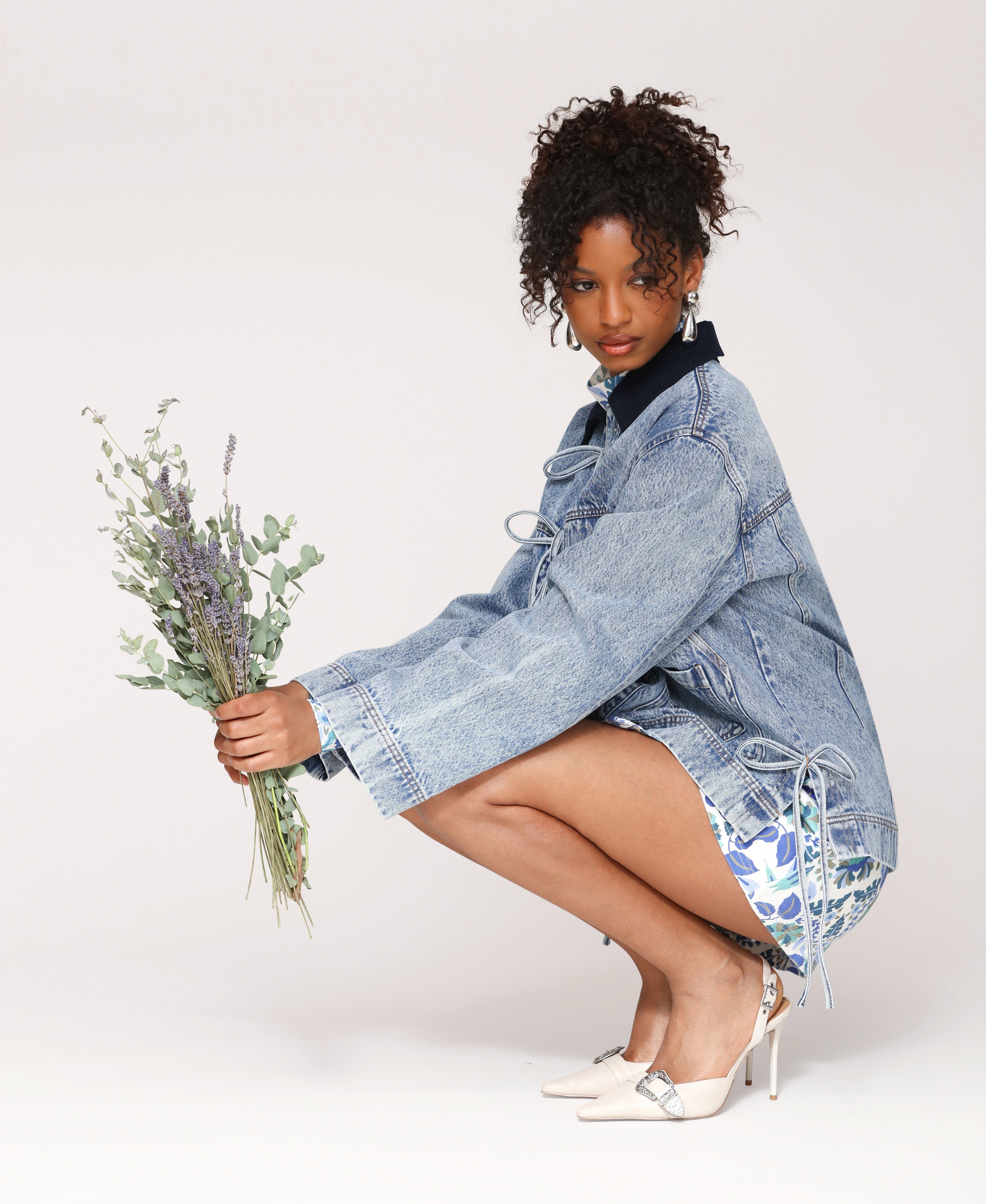Cotton corduroy denim jacket womens - Shop designer blue jackets by Avec Les Filles