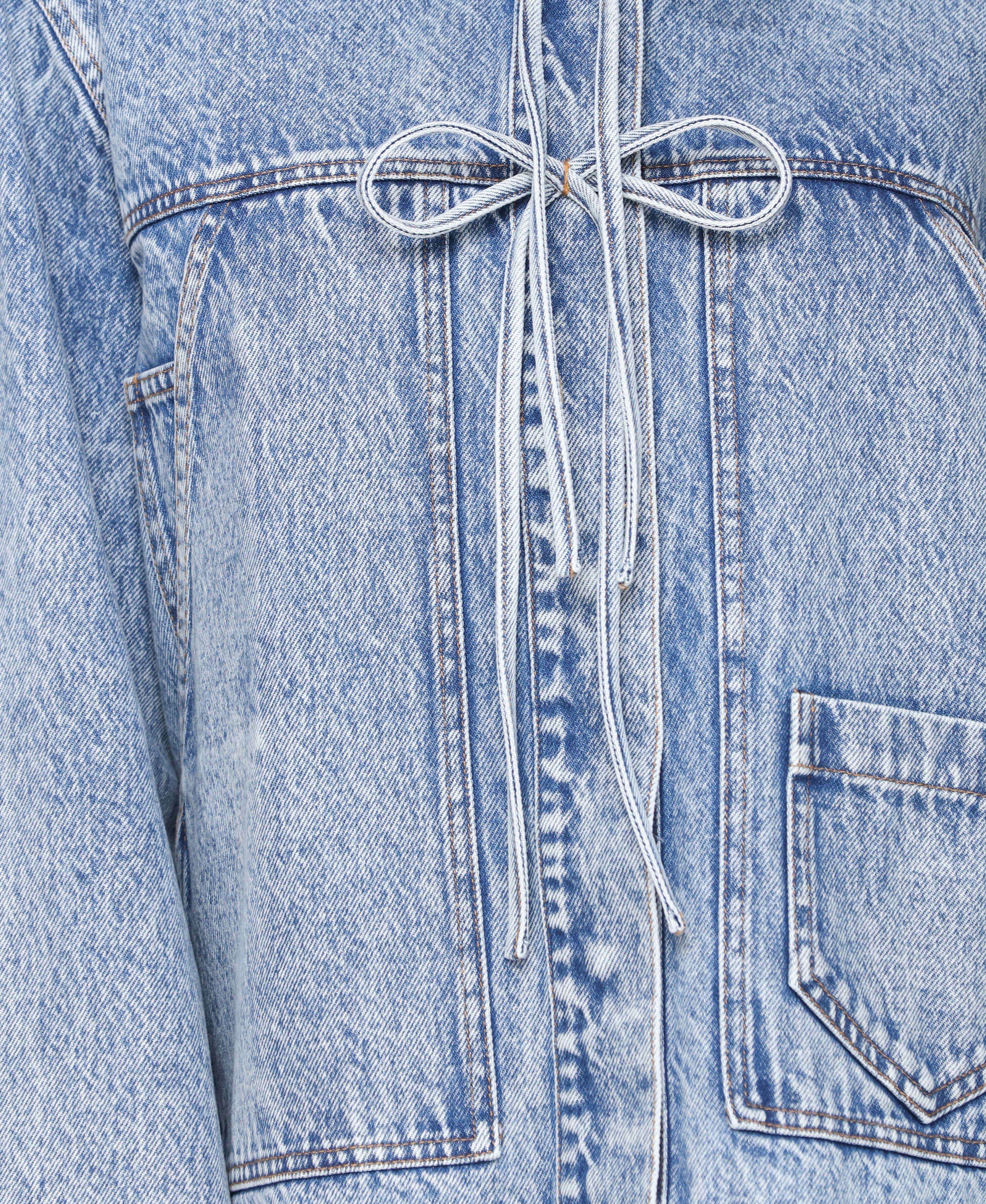 Light blue denim jacket with bows. Shop designer women's cute denim jackets by Avec Les Filles