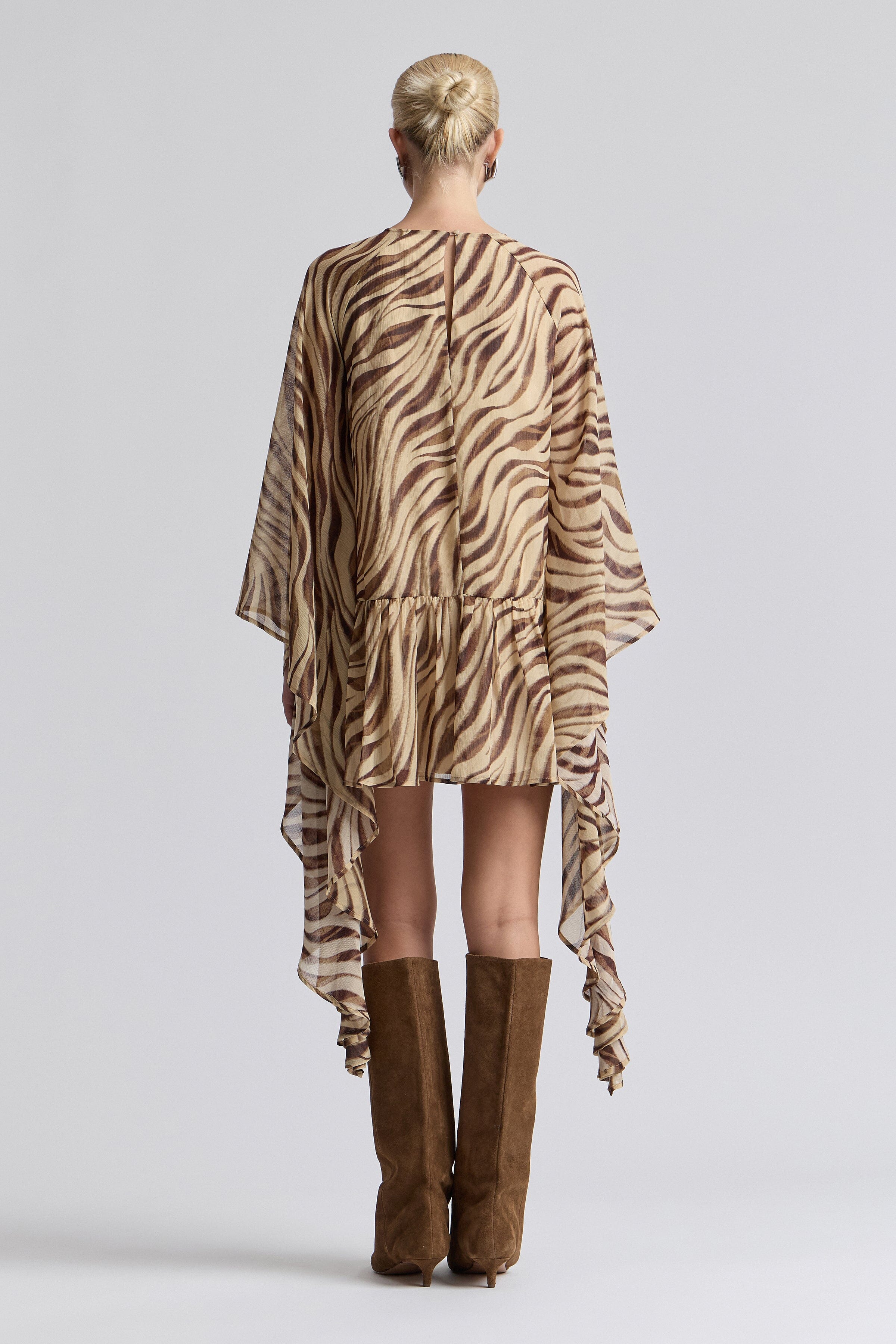 Crinkle georgette short zebra dress with raglan sleeves - Shop women's printed mini dresses by Avec Les Filles