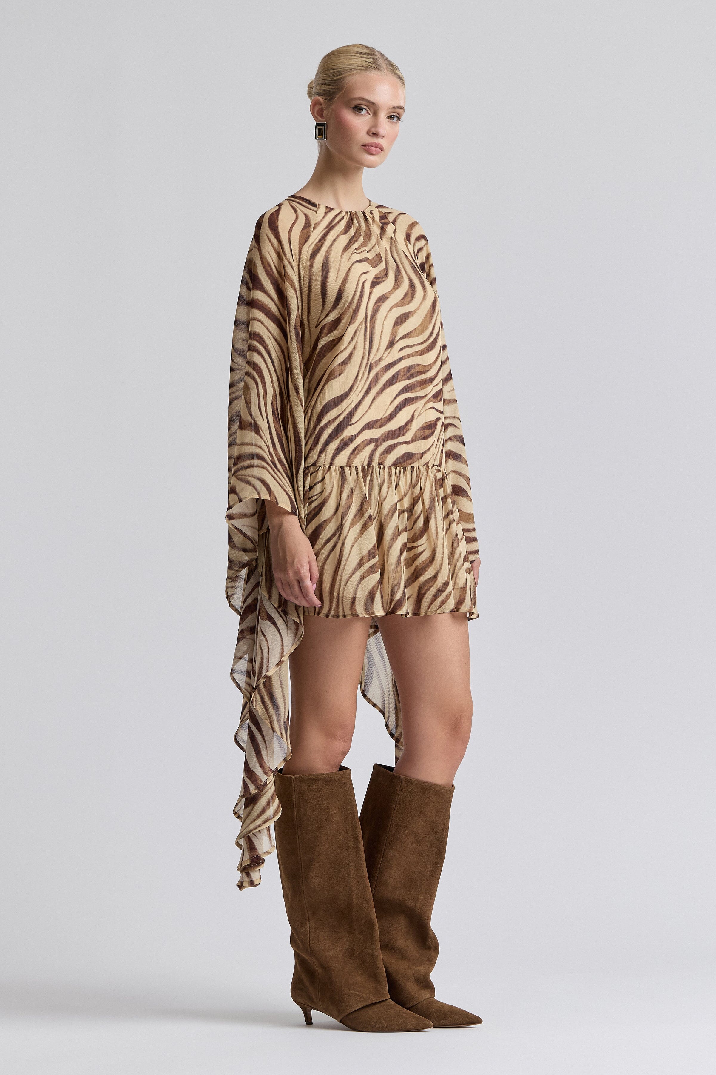 Zebra mini dress with raglan sleeves and round neck - Shop designer women's printed mini dresses by Avec Les Filles
