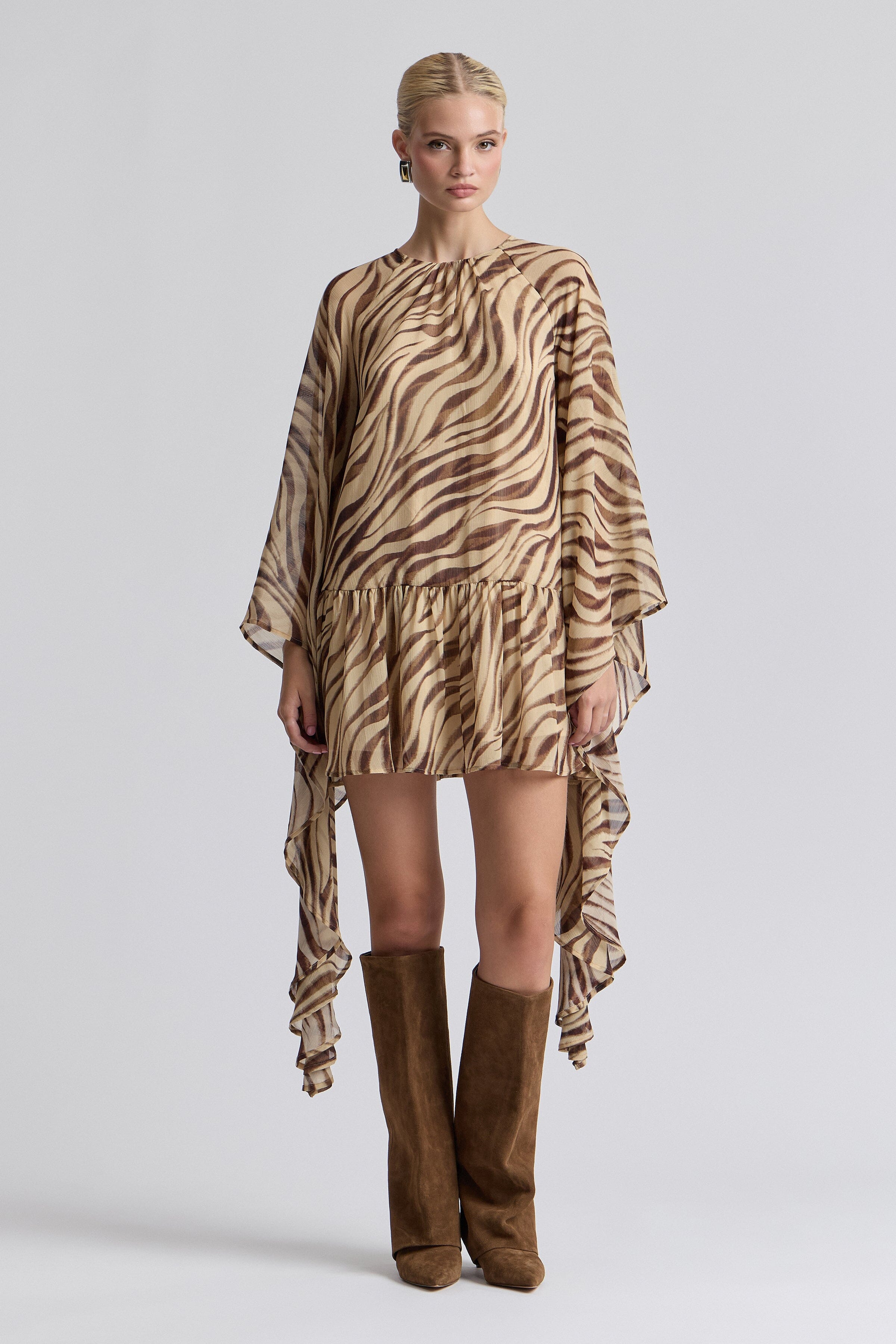 Crinkle georgette zebra print mini dress with raglan sleeves - Shop women's printed mini dresses by Avec Les Filles