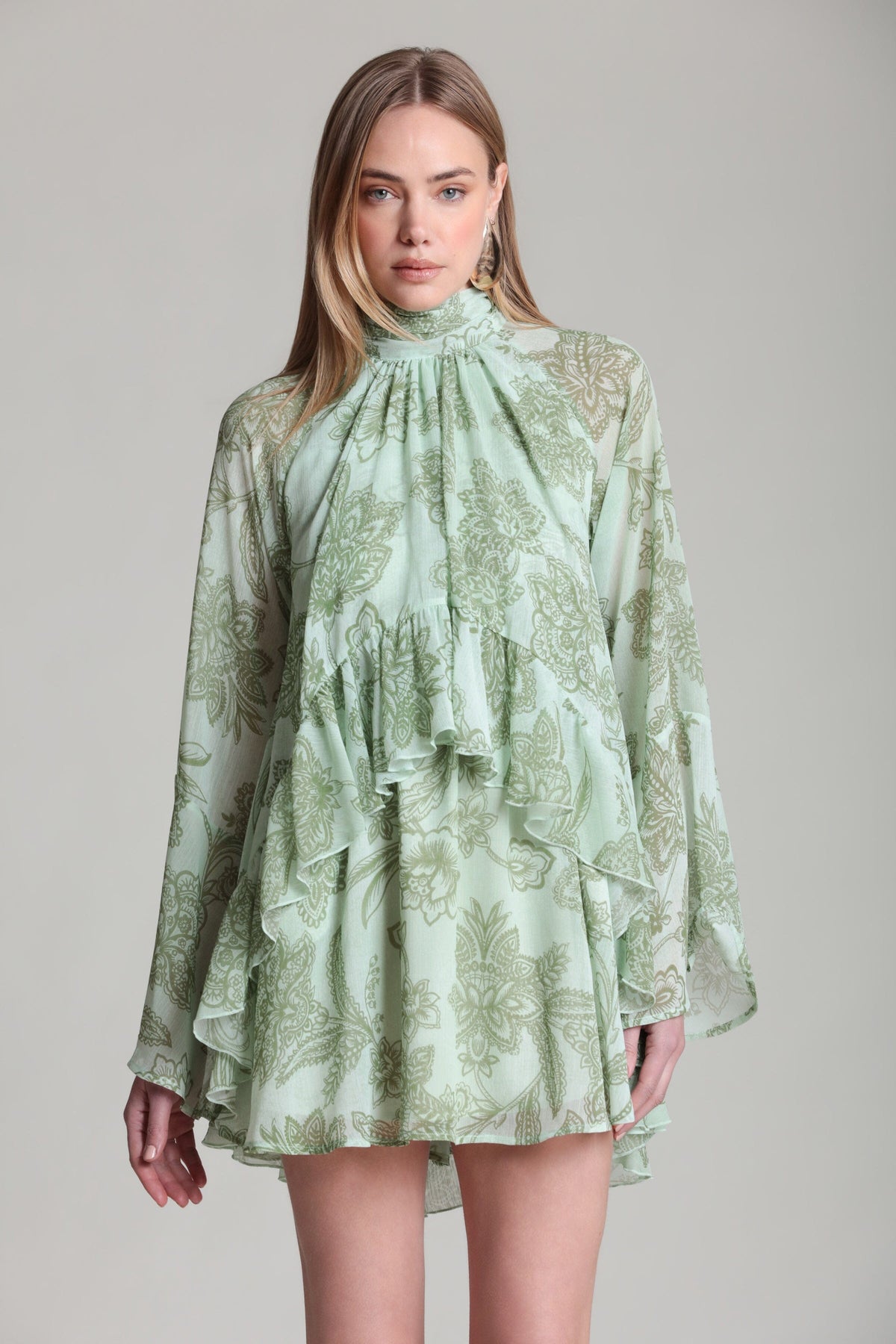 Crinkle green ruffle mini dress with raglan shoulders - Shop women's mini dresses by Avec Les Filles.