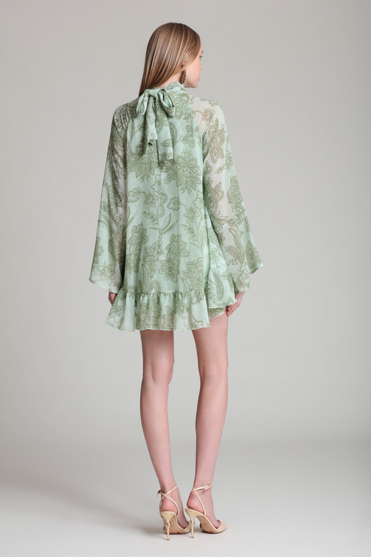 Printed green ruffle short dress with raglan shoulders - Shop women's cute mini dresses by Avec Les Filles.