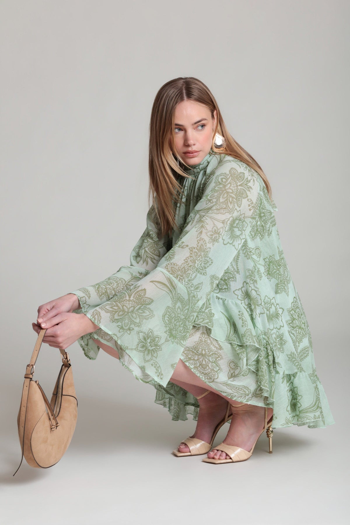 Printed mint green ruffle dress with raglan shoulders - Shop women's cute mini dresses by Avec Les Filles.