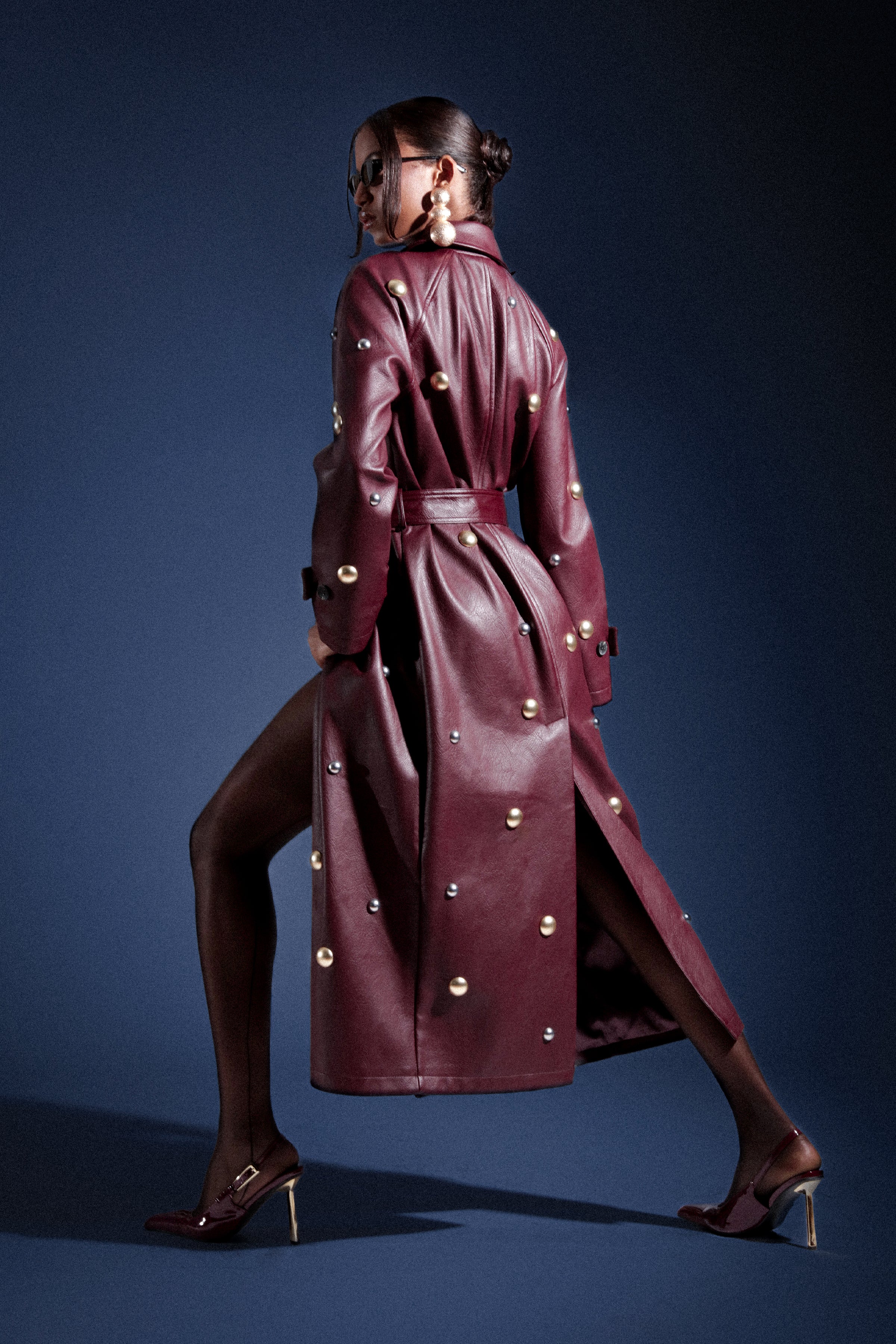 Studded Faux-Ever Leather™ Trench Coat