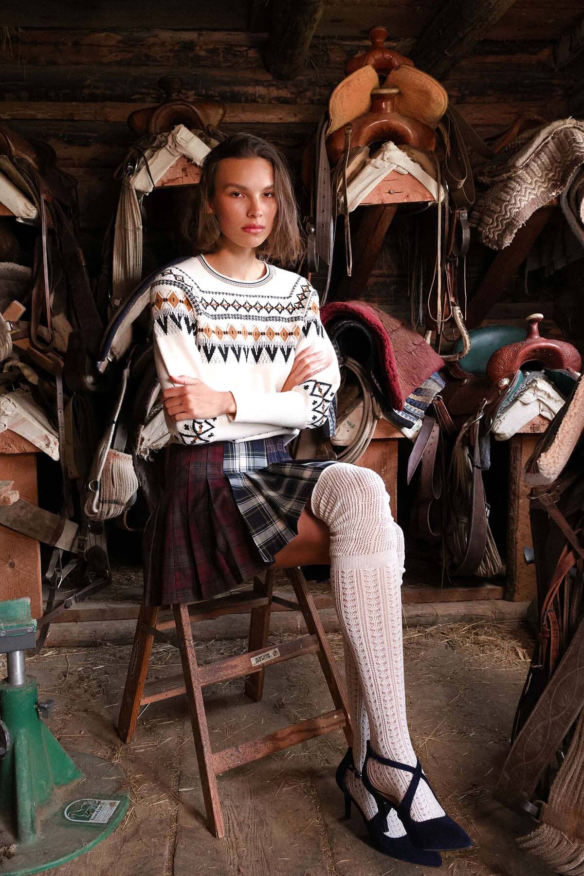 Dark multi plaid pleated mini skirt with side zipper closure - Cute women's mini skirts by Avec Les Filles