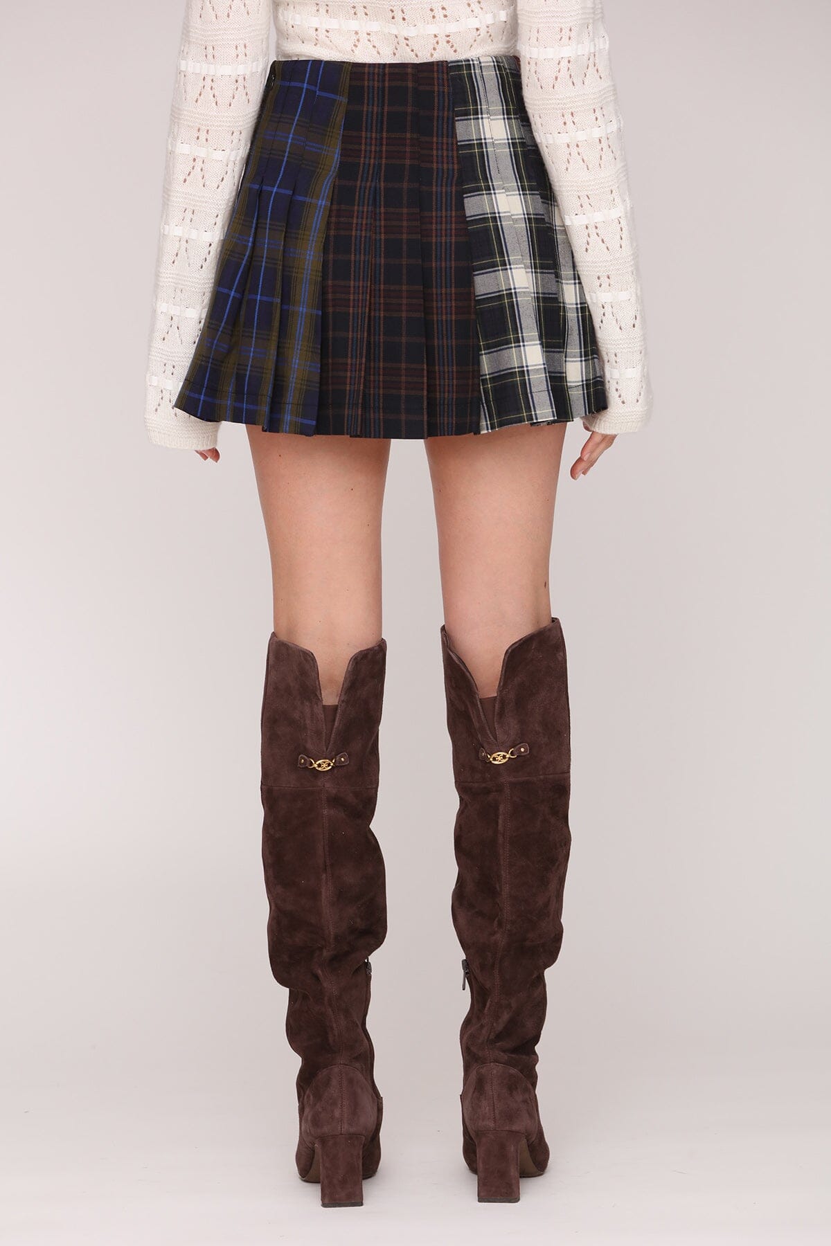 Dark multi plaid pleated mini skirt with side zipper closure - Cute women's mini skirts by Avec Les Filles