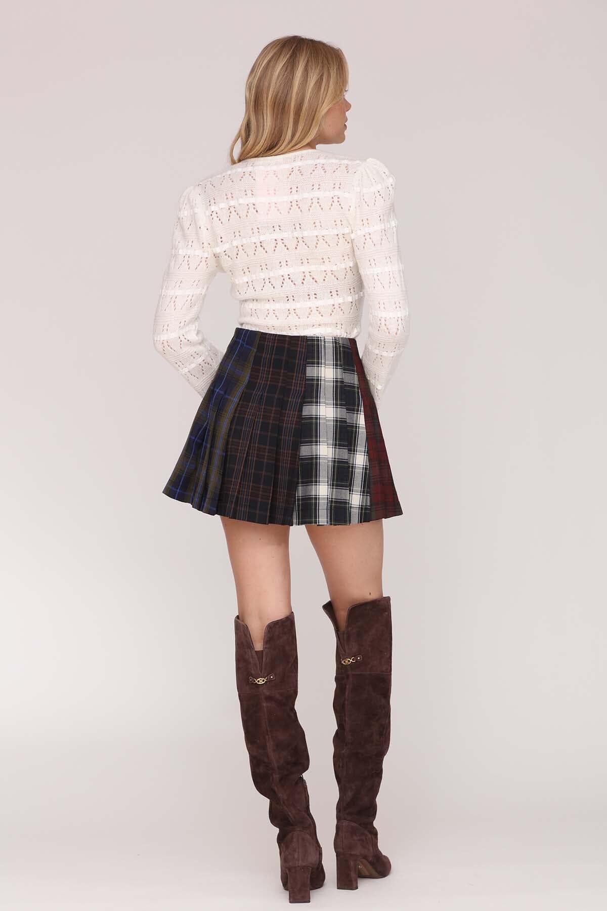 Dark multi plaid pleated mini skirt with side zipper closure - Cute women's mini skirts by Avec Les Filles