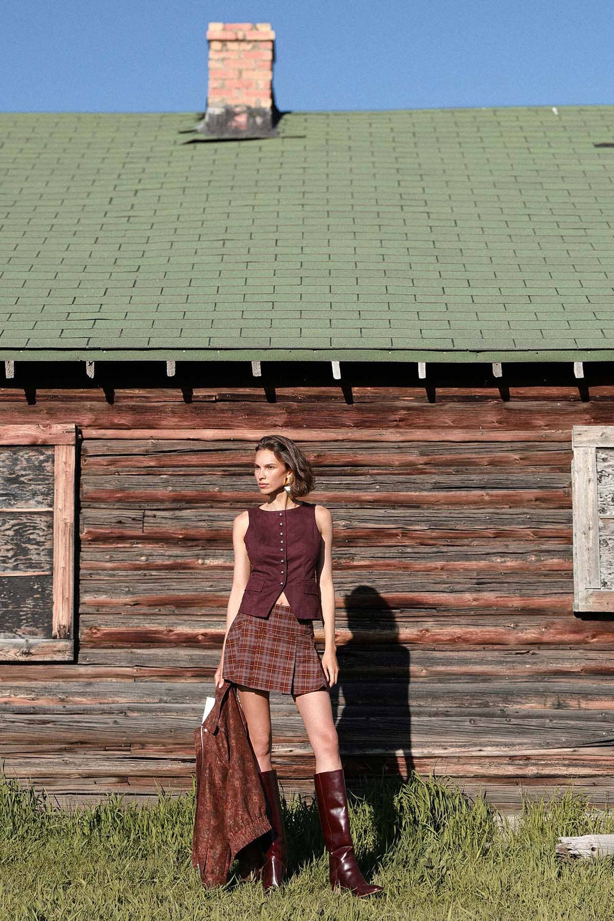 Maroon plaid pleated mini skort with side zip closure - Cute women's mini skorts by Avec Les Filles