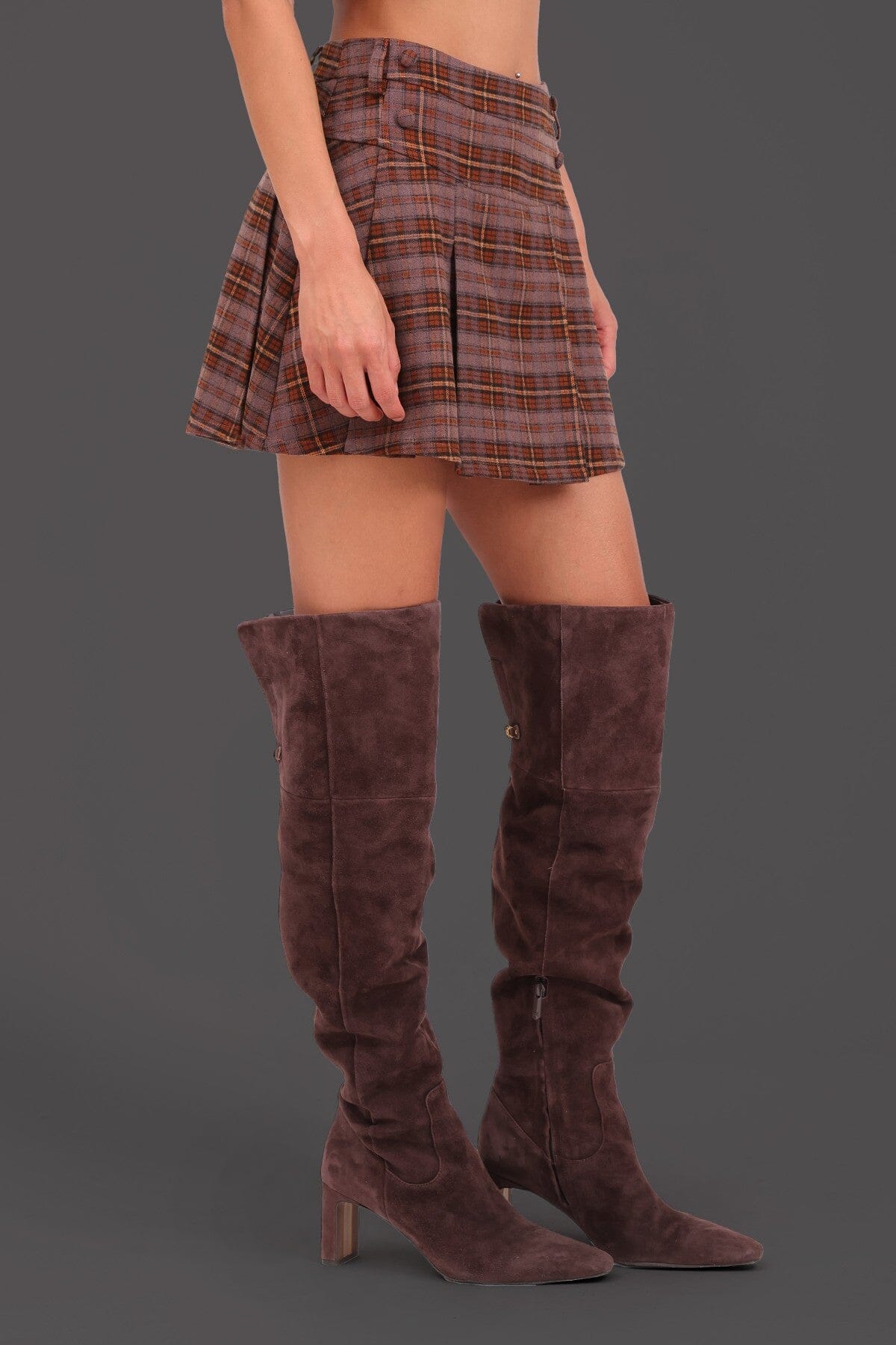 Maroon plaid pleated mini skort with side zip closure - Cute women's mini skorts by Avec Les Filles