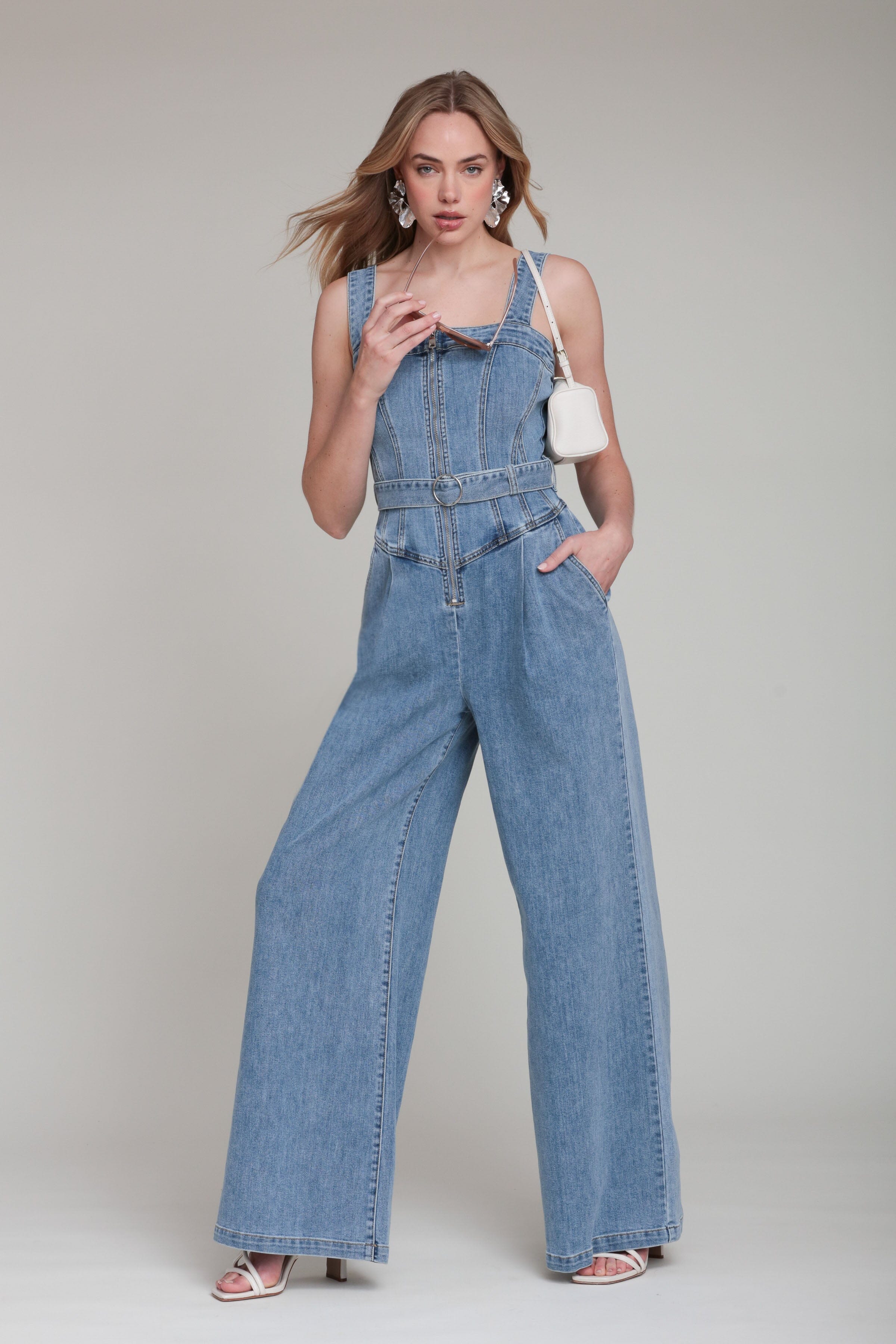 Zip-front blue strapless denim jumpsuit with removable belt - Shop women's denim jumpsuit clothing by Avec Les Filles