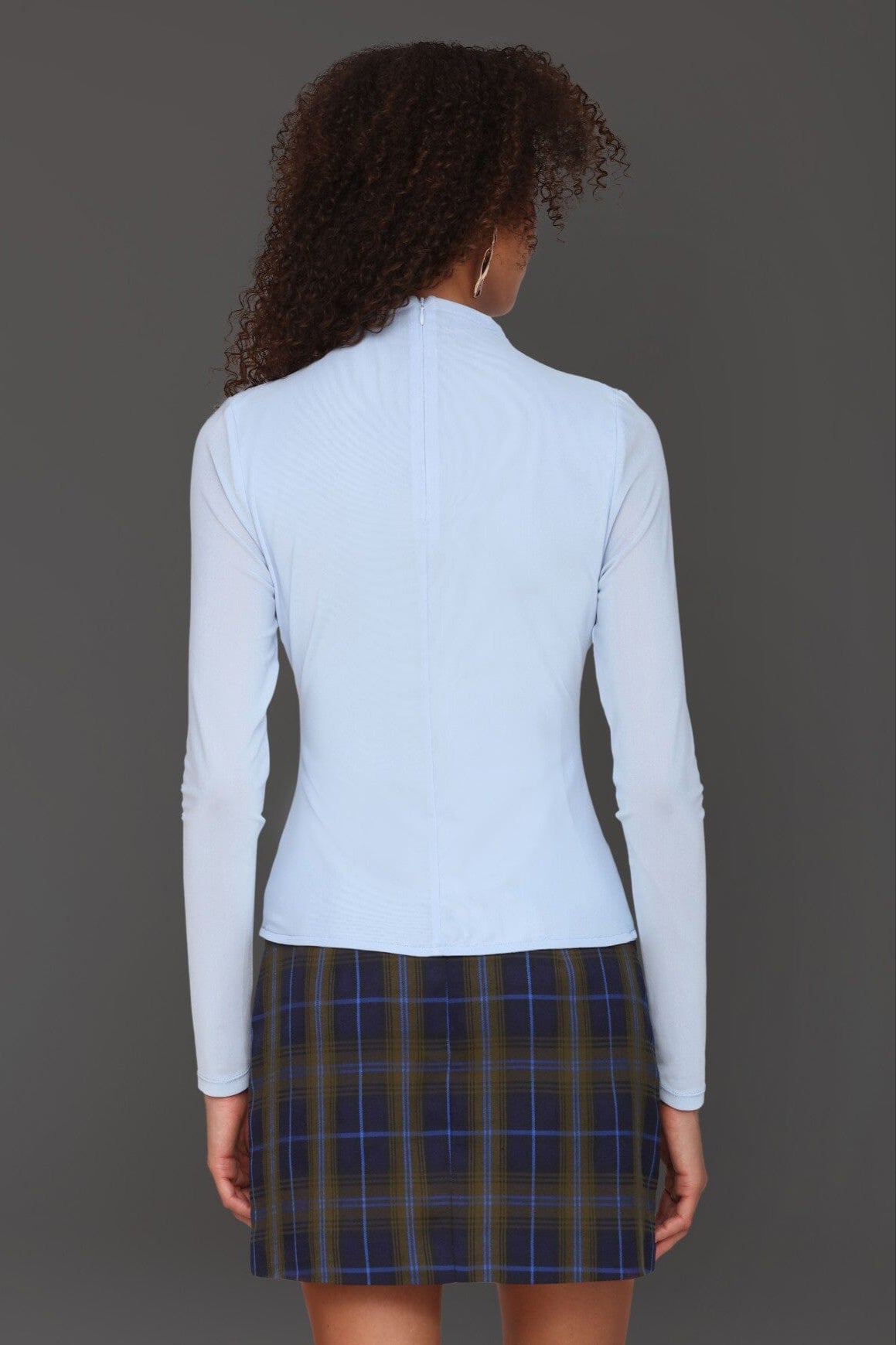 Mesh mockneck long sleeve sky blue top with a soft stretch fit - Cute women's tops by Avec Les Filles