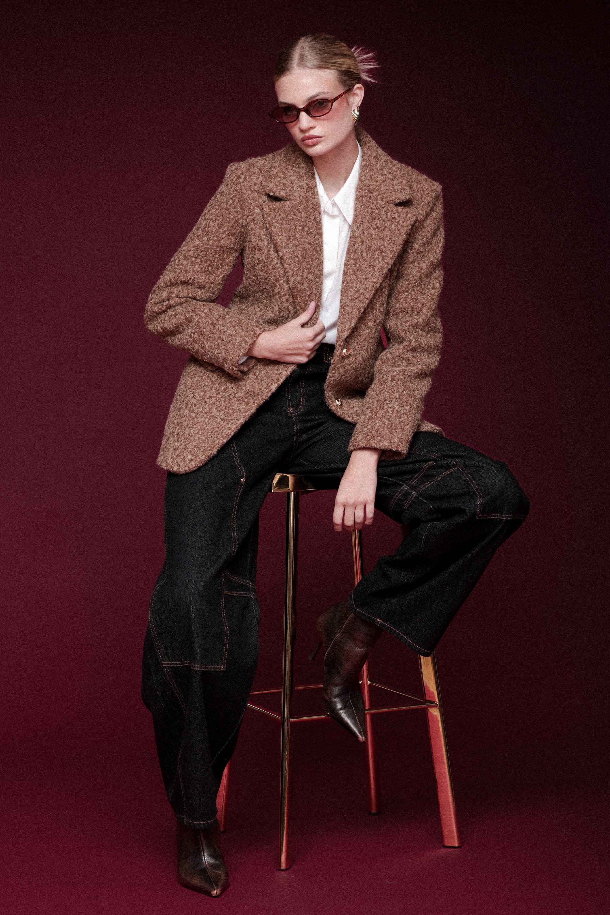 Textured Faux Mohair Blazer Coats & Jackets Avec Les Filles Camel XS 