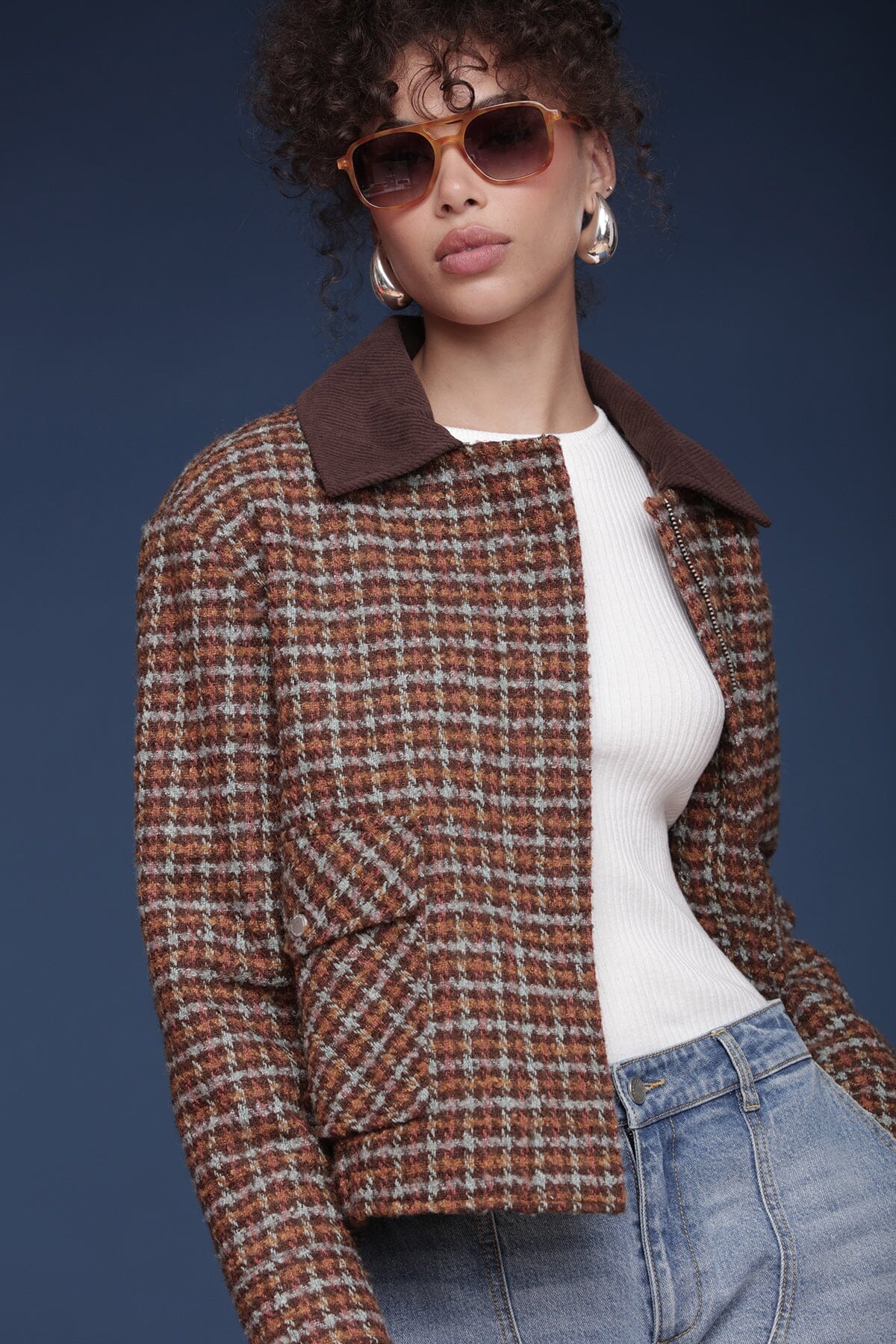 Plaid Tweed Bomber Jacket Coats & Jackets Avec Les Filles 