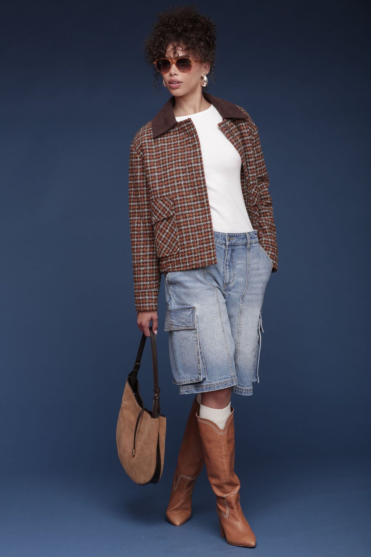 Plaid Tweed Bomber Jacket Coats & Jackets Avec Les Filles 