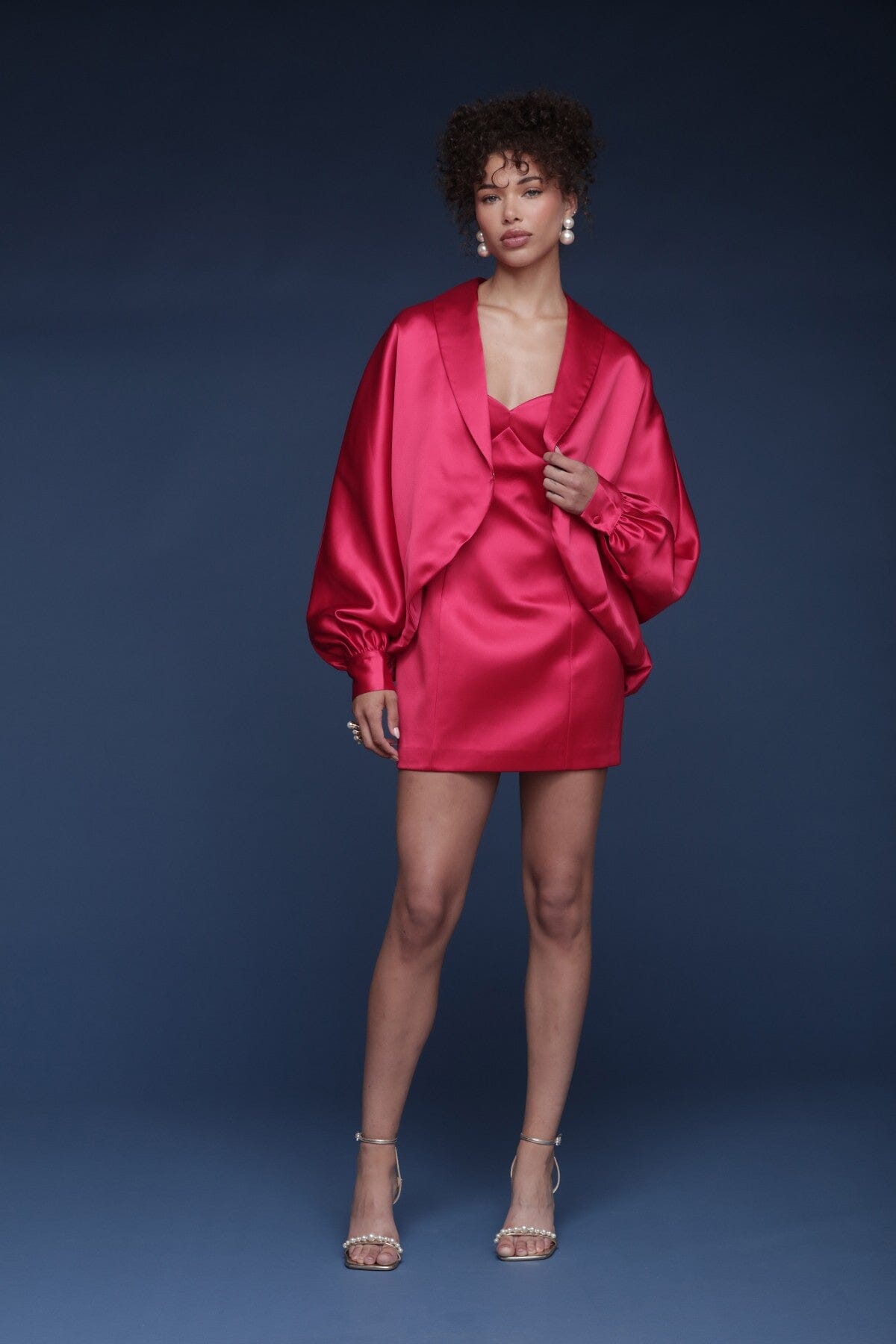 85563 Jacket oversized dolman sleeve fuchsia satin, Shop designer women’s coats and jackets by Avec Les Filles