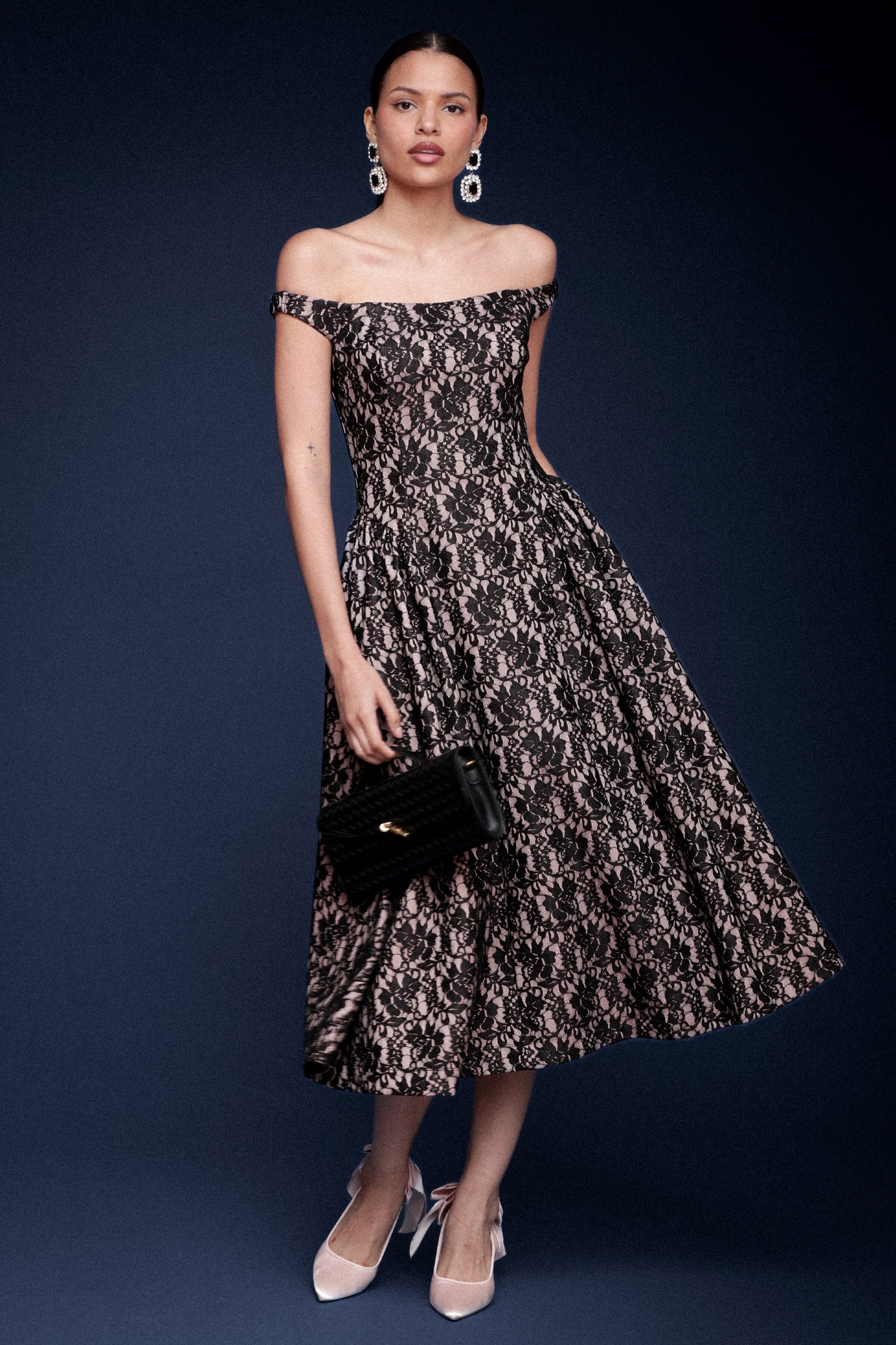 Lace Off-Shoulder Midi Dress Dresses Avec Les Filles Black Lace 2 
